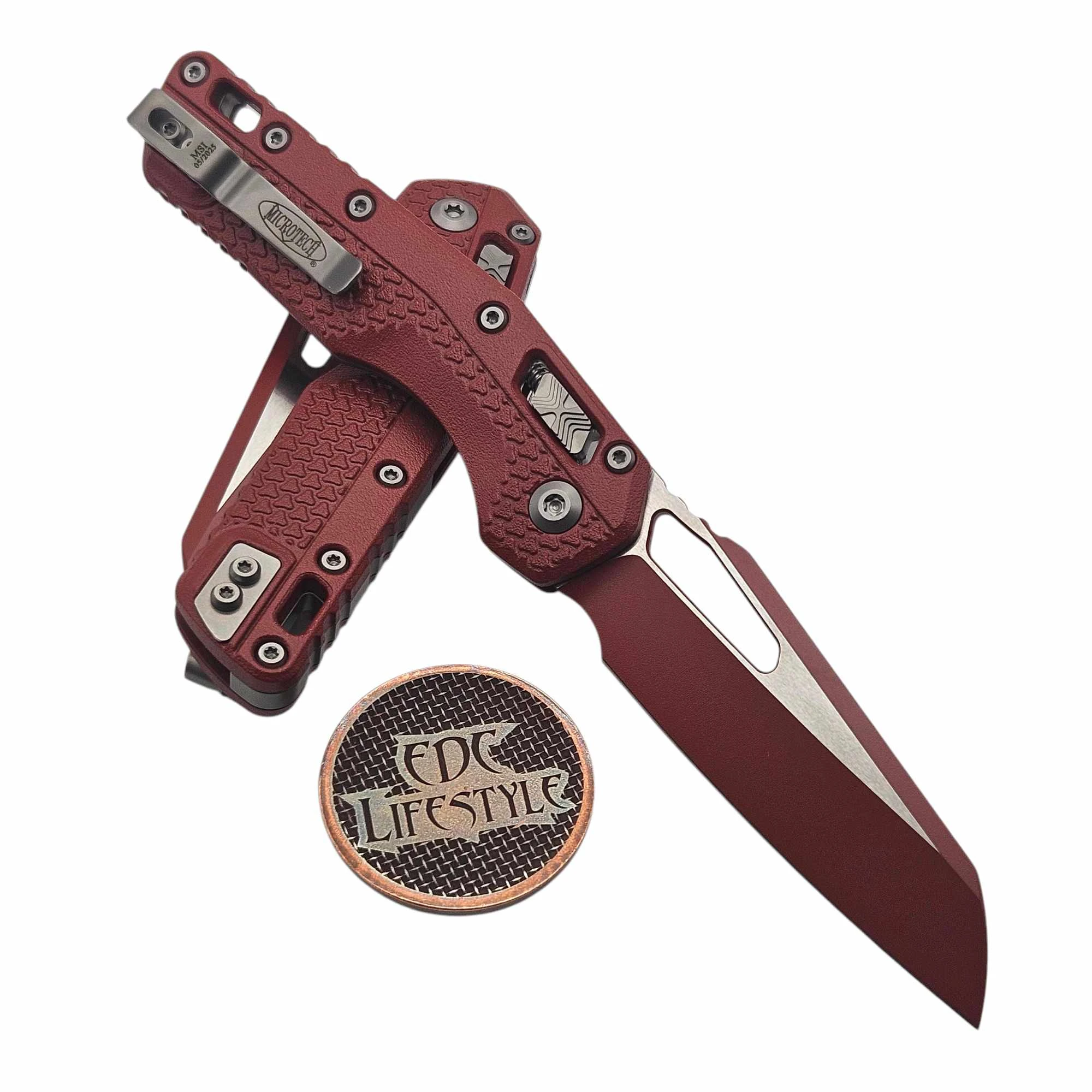 Microtech MSI Ram-Lok Cerakote Crimson Red Tri-Grip Polymer 3.85