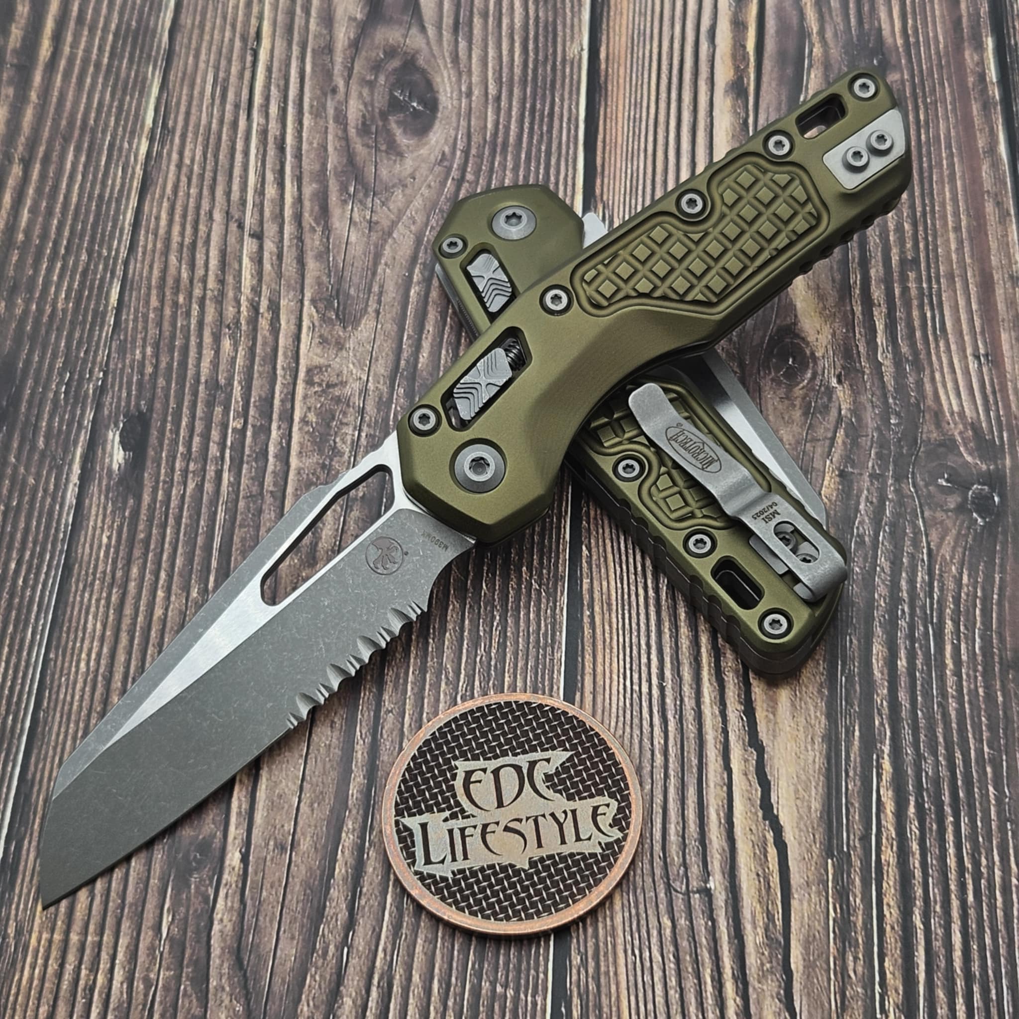 Microtech MSI S/E OD Green Frag Aluminum Apocalyptic Partial