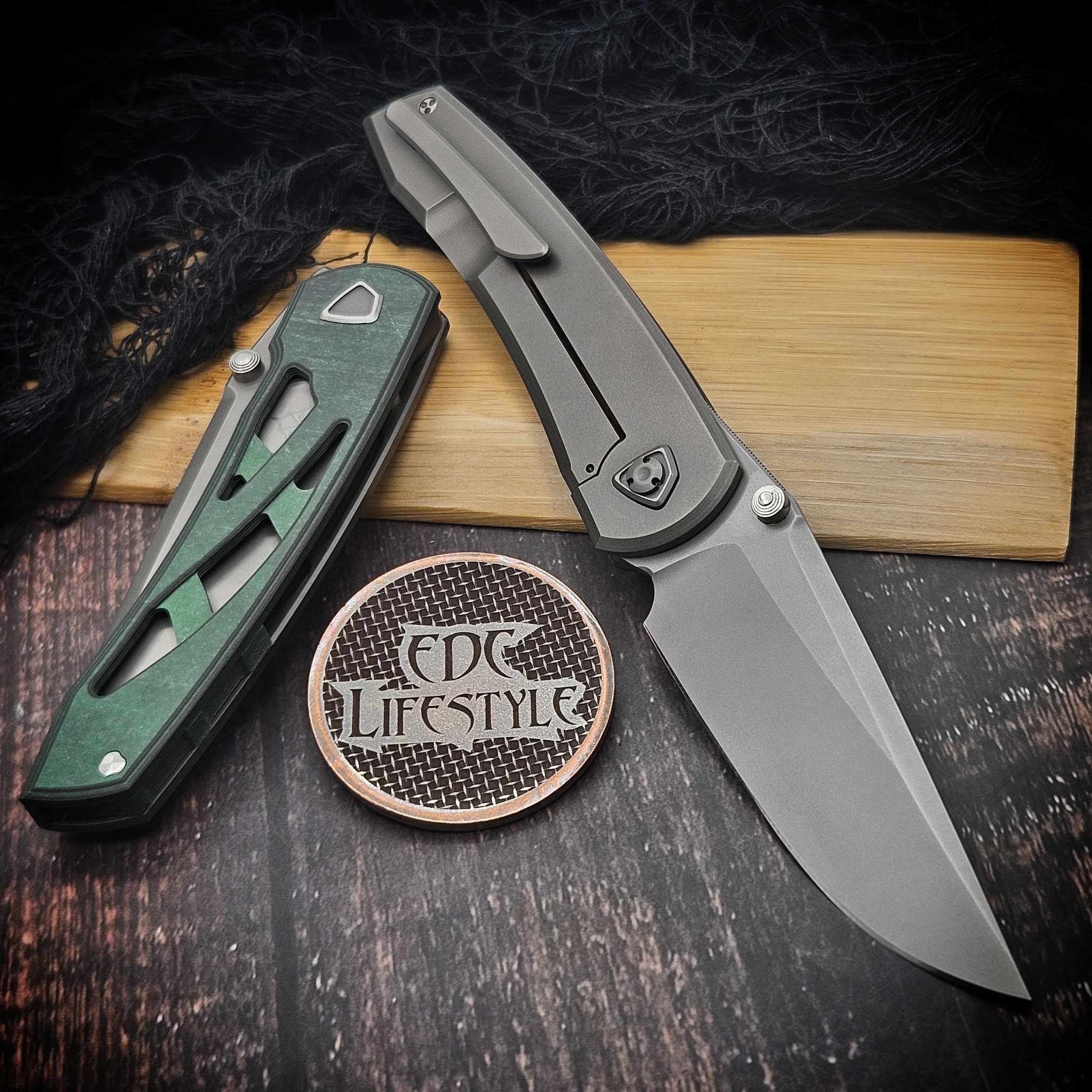 Sharknivco Waka Green CamoQuartz Frame Lock w/RWL34 ZirBlast Blade S2 Sharknivco Waka Green CamoQuartz Frame Lock w/RWL34 ZirBlast Blade S2