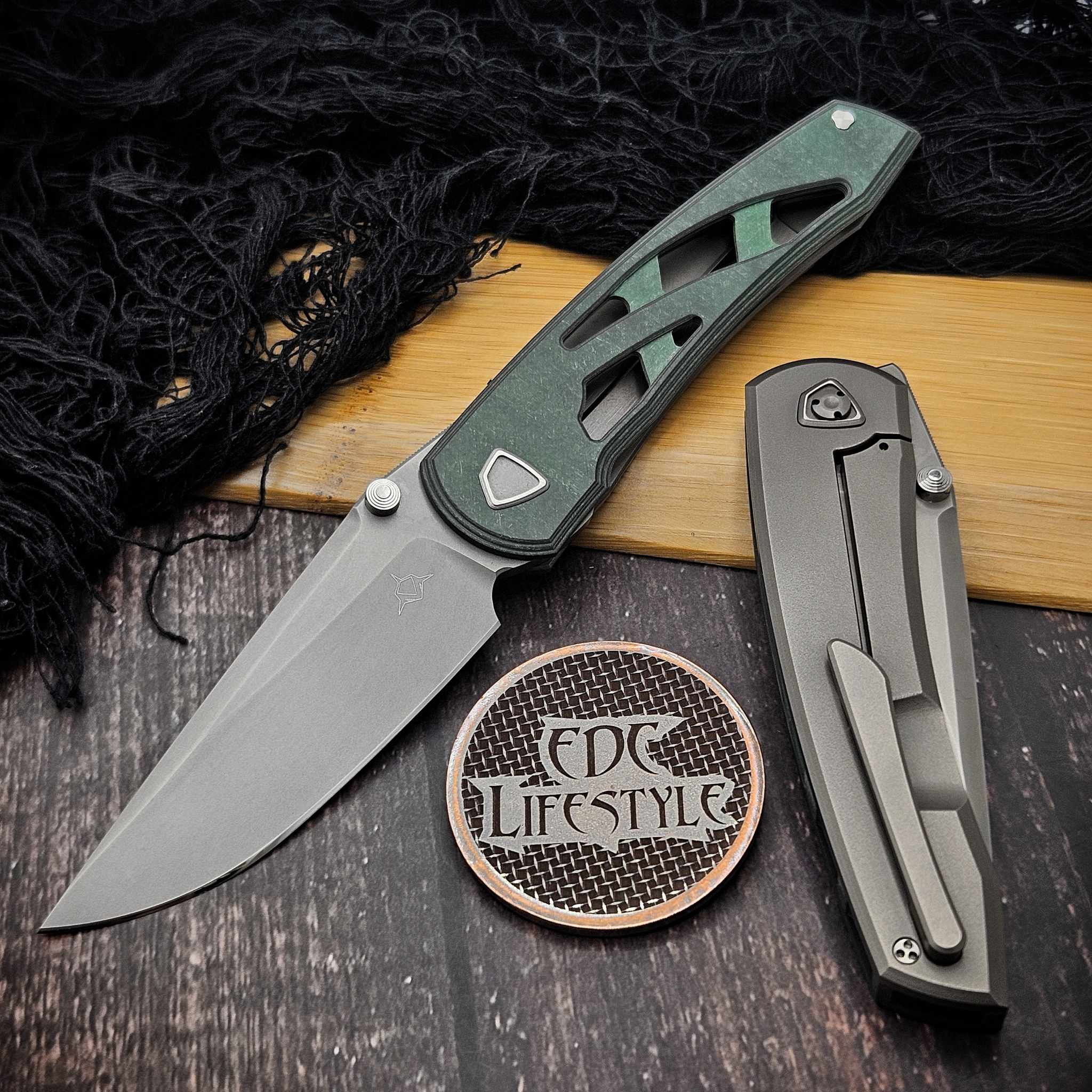 Sharknivco Waka Green CamoQuartz Frame Lock w/RWL34 ZirBlast Blade S2