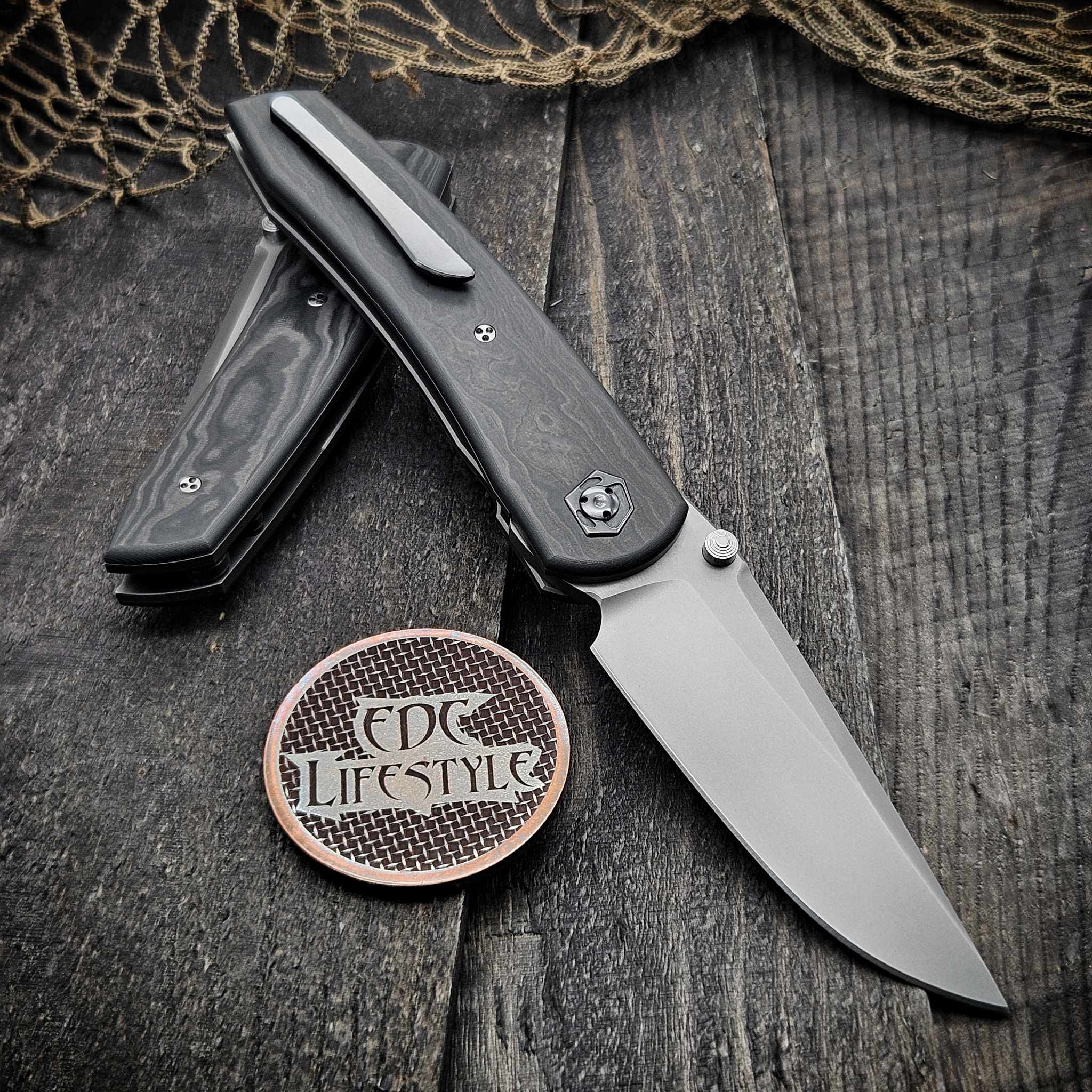 Sharknivco Waka Black CamoQuartz Liner Lock Zirconium Accents