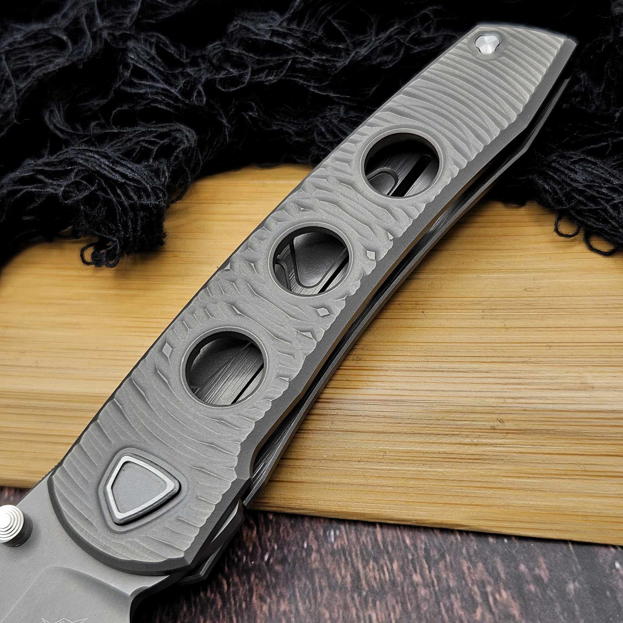 Sharknivco Three Hole Titanium ZirBlast Handle Frame Lock w/RWL34
