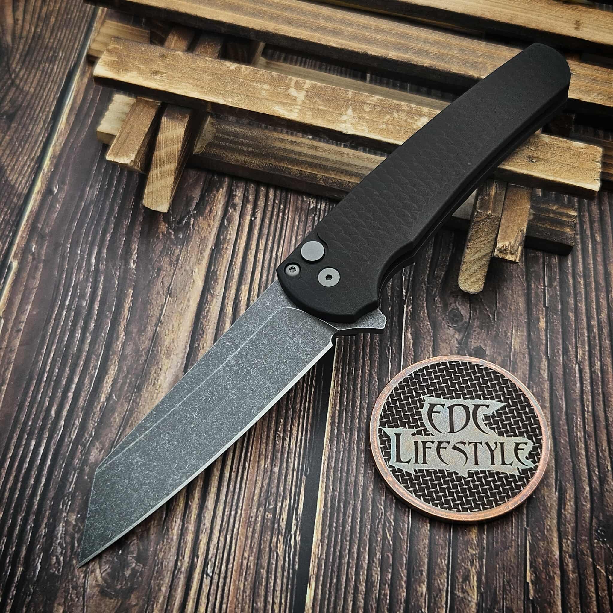 Pro-Tech Knives Malibu Flipper Black dragon scale aluminum handles
