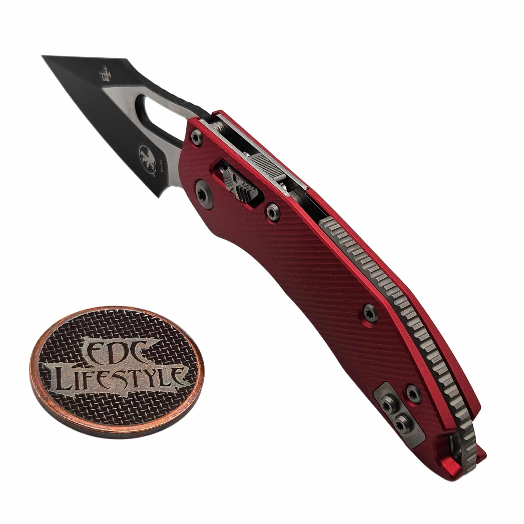 Microtech Stitch Ram-Lok 169RL-1FLRD Red Fluted Aluminum Black