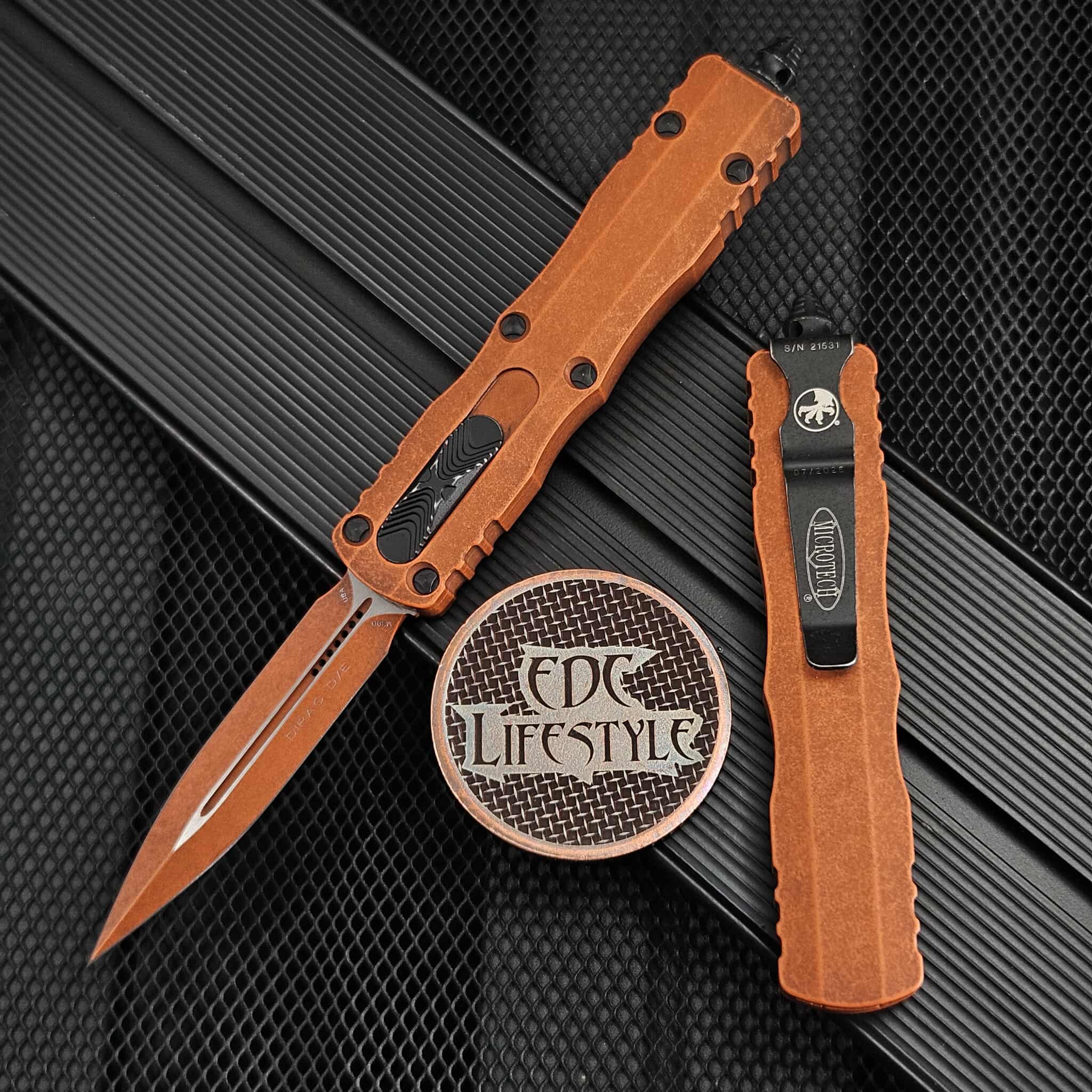 Microtech Knives Dirac Weathered Orange D/E M390 225-1WOR