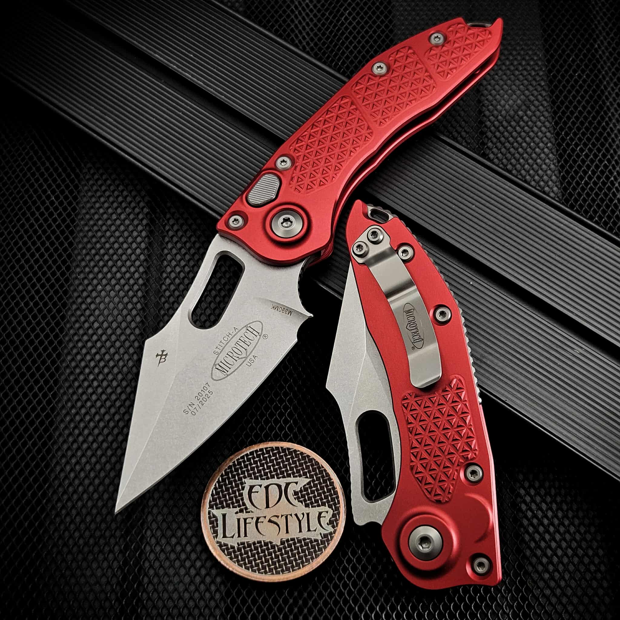 Microtech Borka Auto Stitch 169-10RD Red Single Edge Stonewash