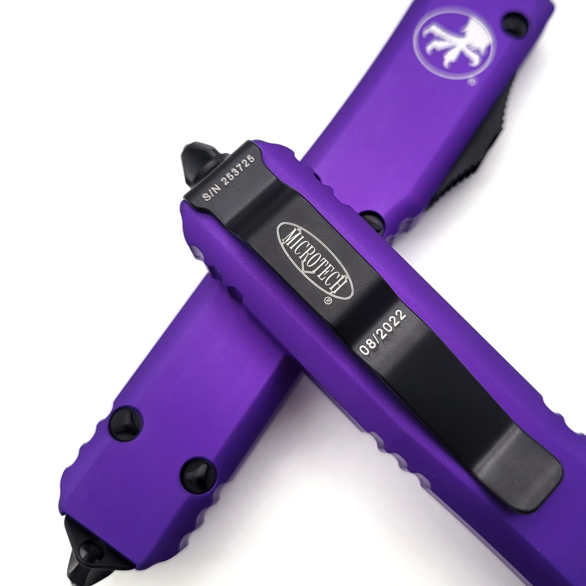 Microtech Ultratech OTF Knife 3.46 Apocalyptic Double Edge Dagger Blade  Purple 122-10APPU
