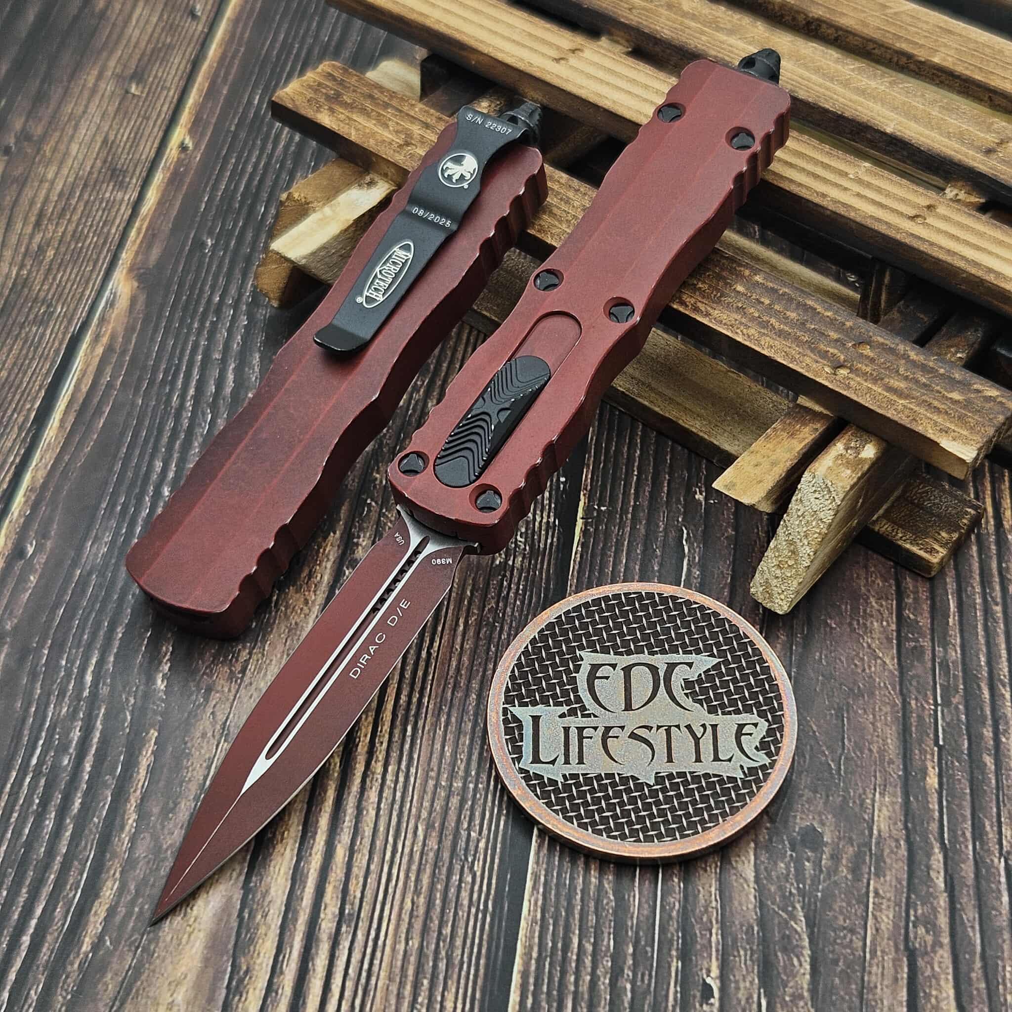 Microtech 225-1WCM Dirac Weathered Crimson Double Edgee