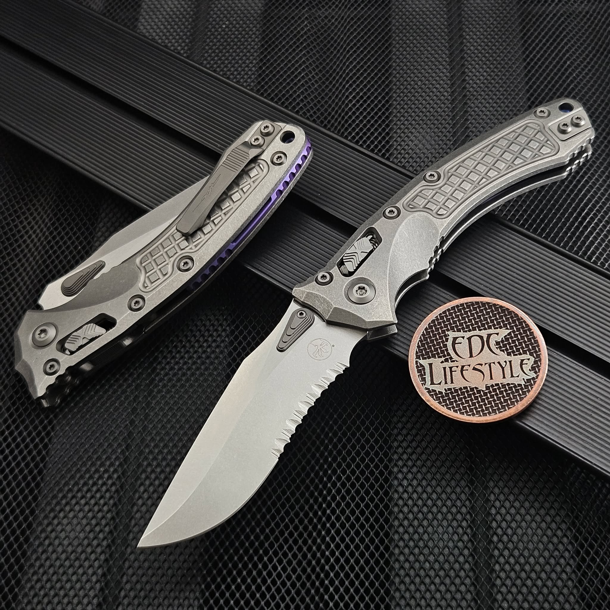 Microtech Amphibian Ram-Lok 137RL-11FRMS3 Titanium Frag Stonewash