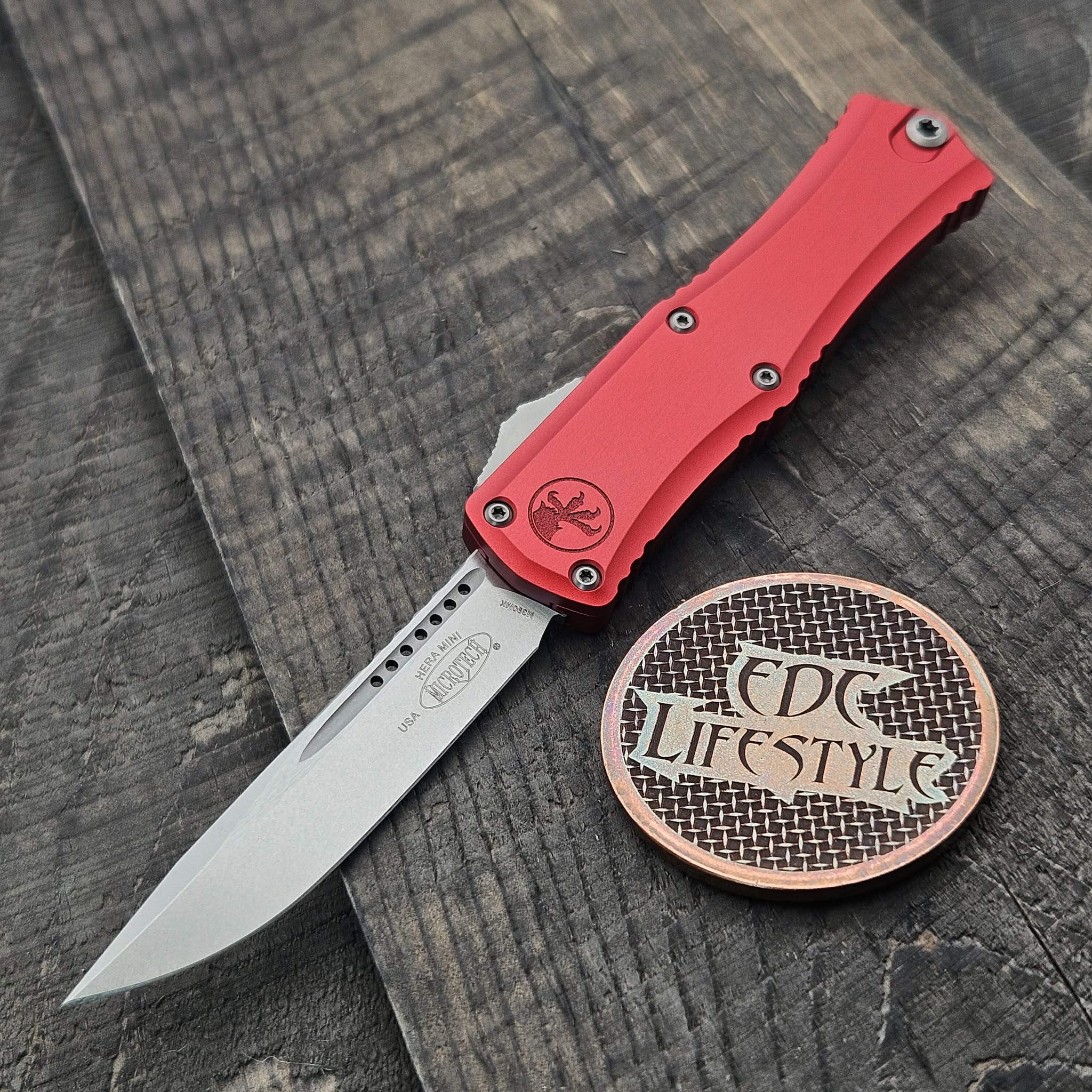 Microtech 1703M-10RD Hera II Mini Red S/E Stonewash Grenade