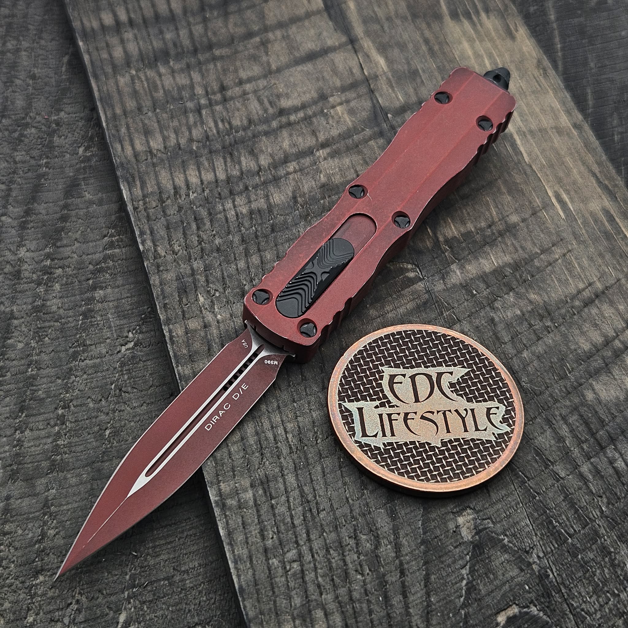 Microtech 225-1WCM Dirac D/E Weathered Crimson Grenade S/N 22324
