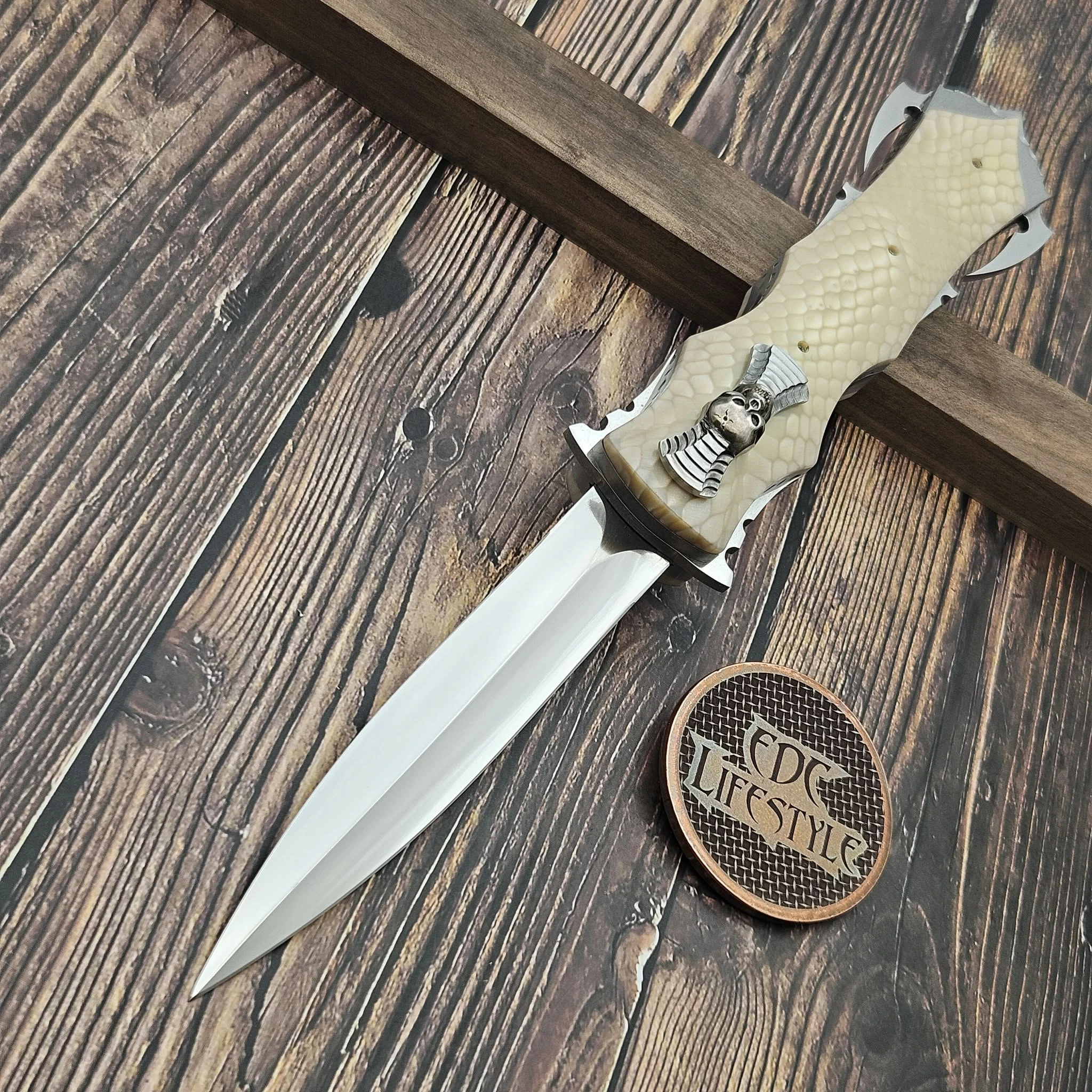 Burn Knives D/A OTF Razor Scythe Silver Skull Polished D/E - Preowned