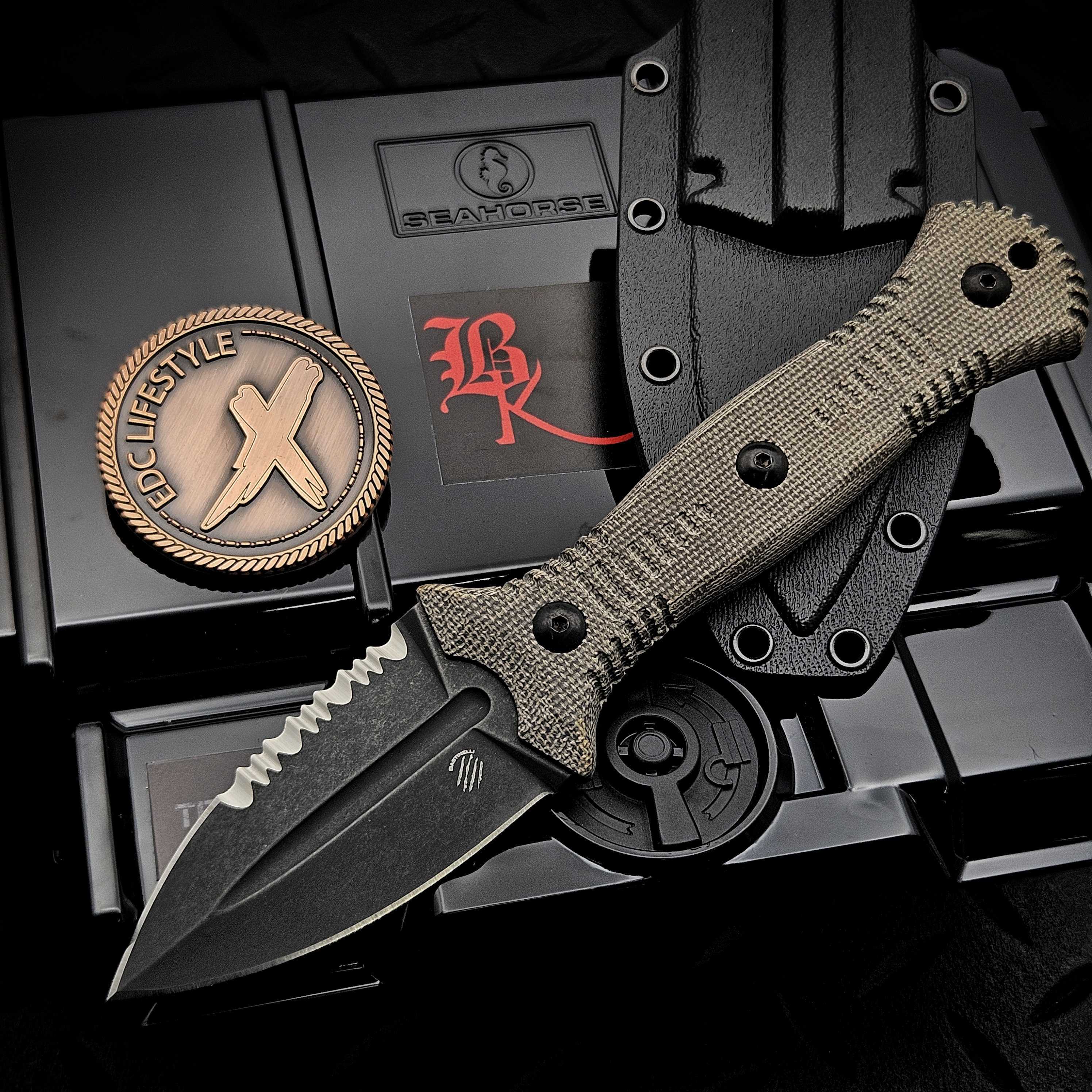 Bastinelli Knives Telum Fixed Blade Dark Stonewash Green Micarta