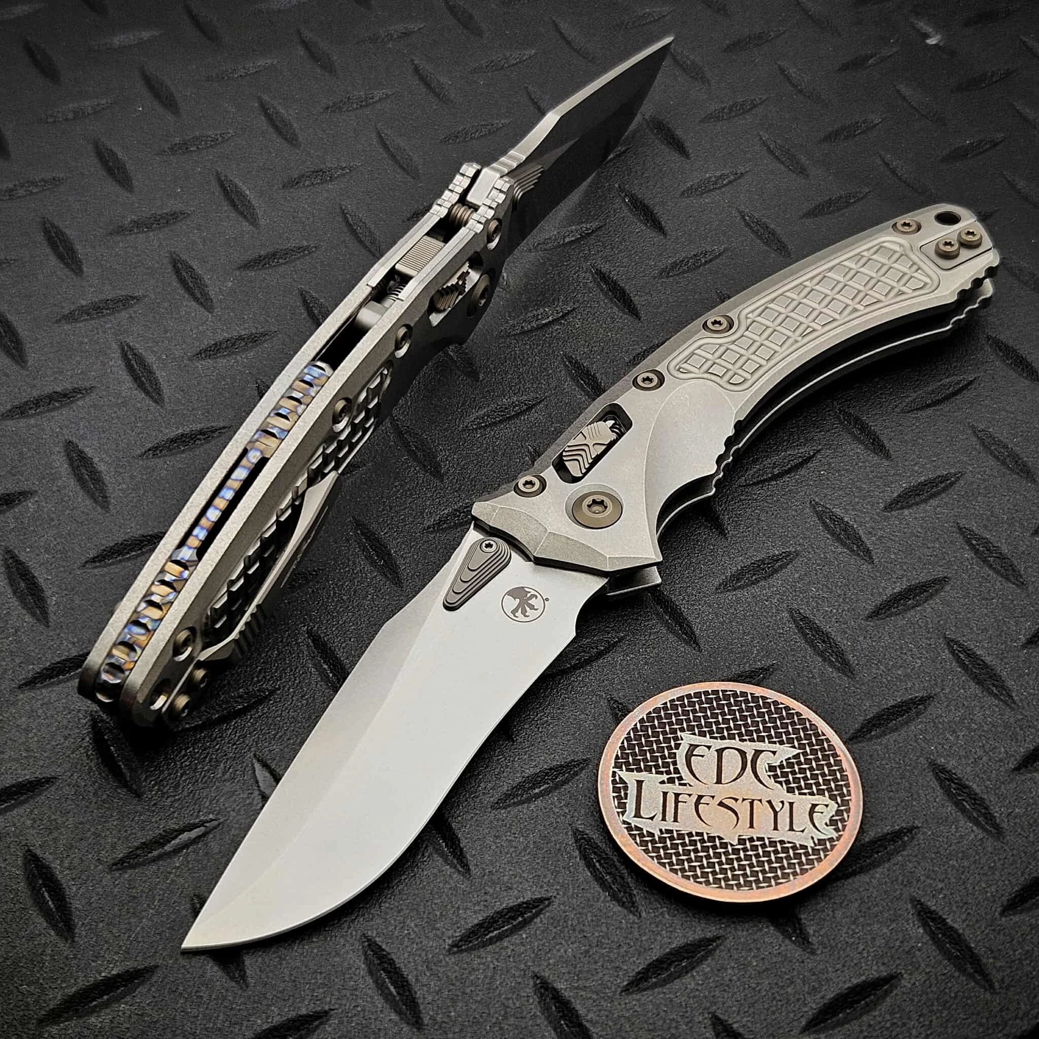 Microtech Amphibian Ram-Lok 137RL-10FRMS4 Titanium Frag Stonewash