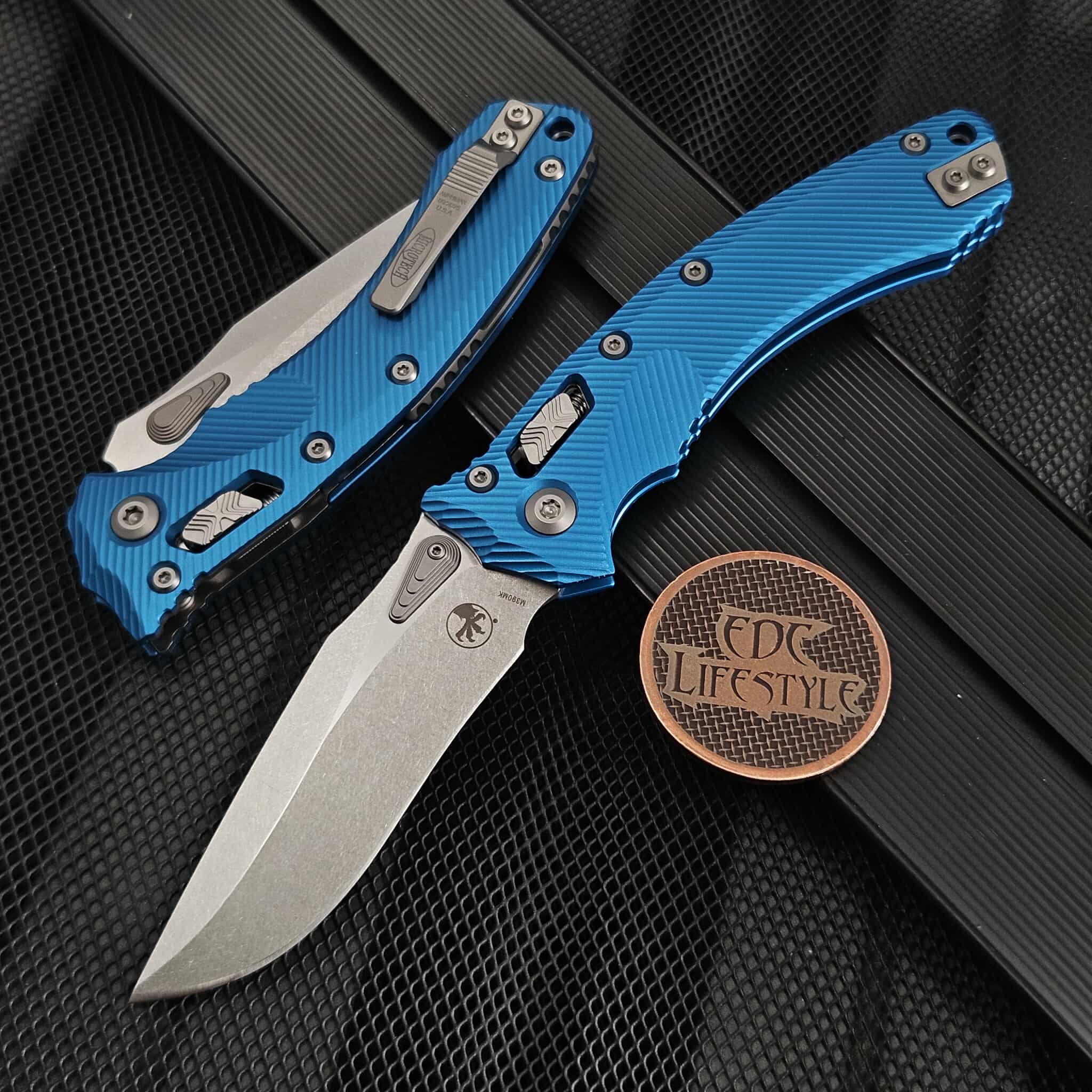 Microtech Amphibian Ram-Lok 137RL-10FLBL Blue Fluted Aluminum