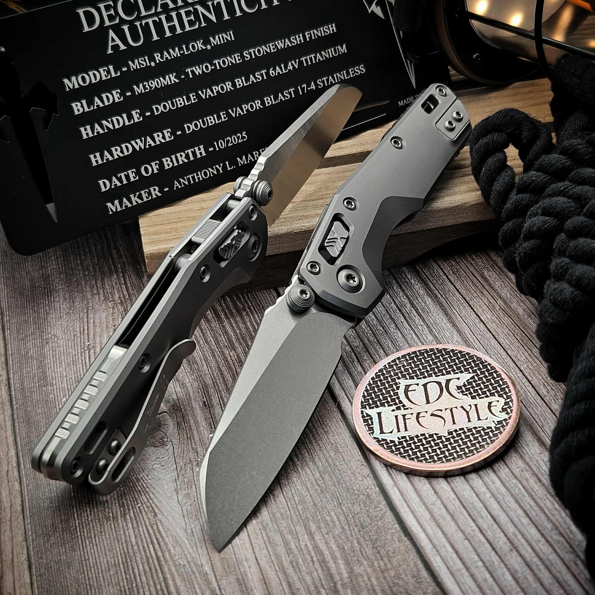 Marfione Custom MSI RAM-LOK Mini Two-Tone Stonewash Blade, Double Vapor  Blast Titanium & Stainless