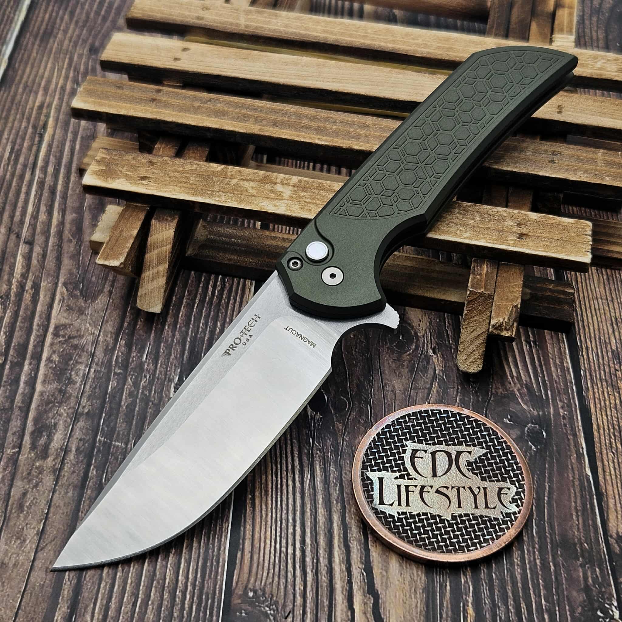 Pro-Tech Knives Mordax Flipper GRIDLOCK Green Handle, 3.5