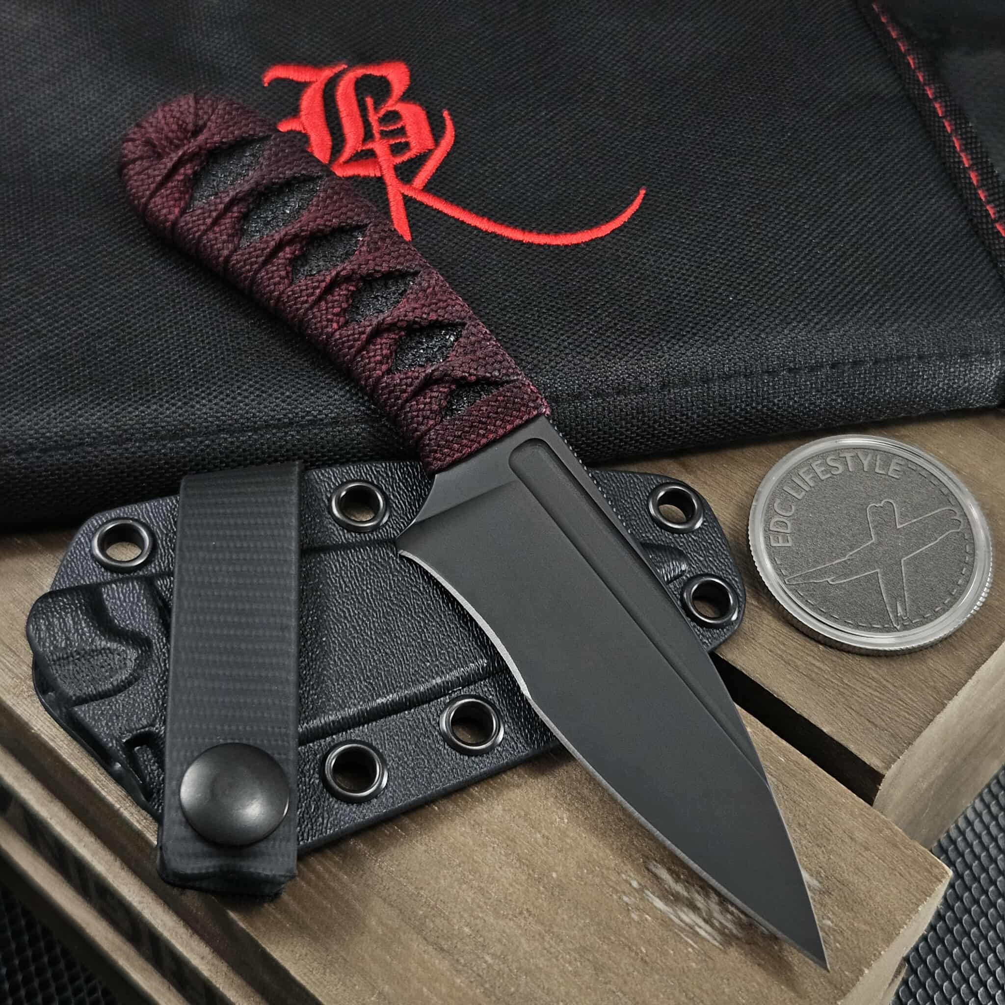 Bastinelli Knives Sin Fixed Blade PVD Red Tsuka Wrap