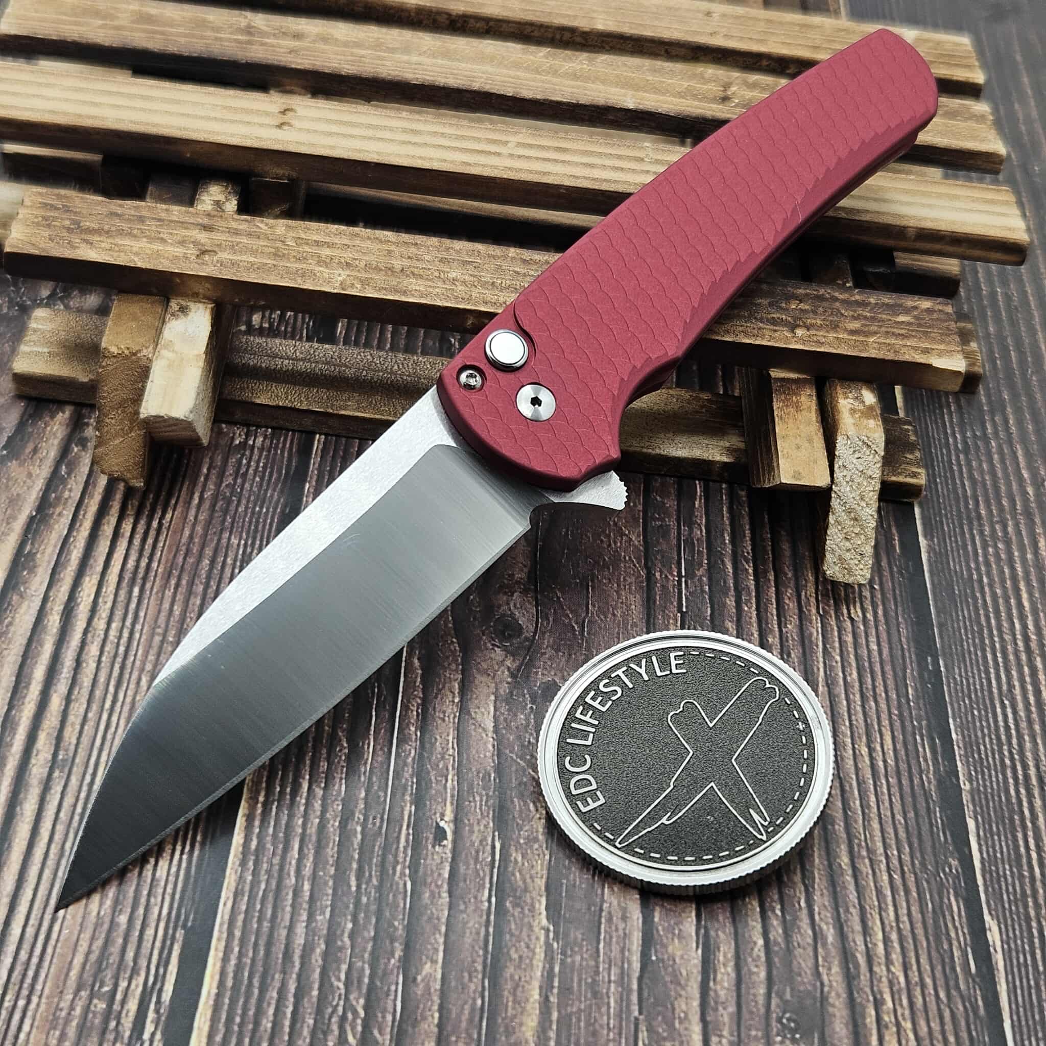 Pro-Tech Knives CCKS 2025 Malibu Button Lock Red Dragon Scale 3.3