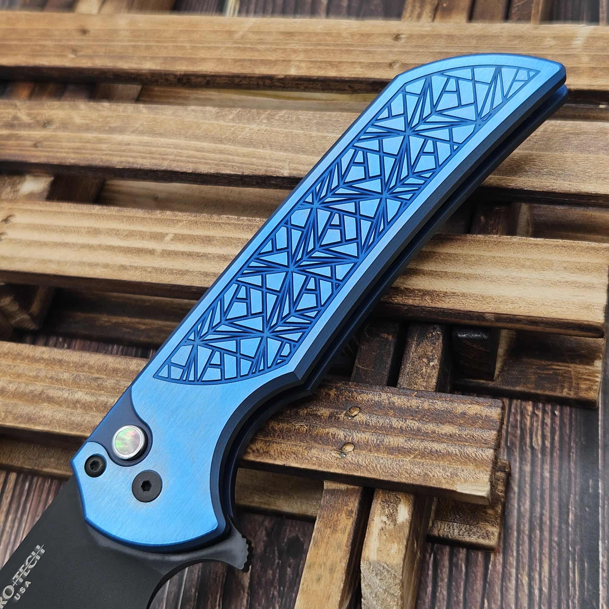 Pro-Tech 2025 Custom 001 Mordax Button Lock Sapphire Blue 17-4