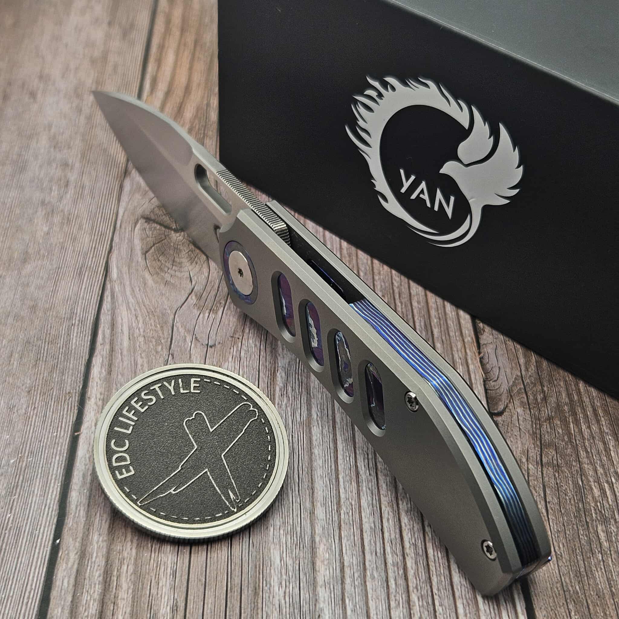 ★ yan★ Yan Knives Chevron TH - Titanium w/Zircuti Accents 3.25
