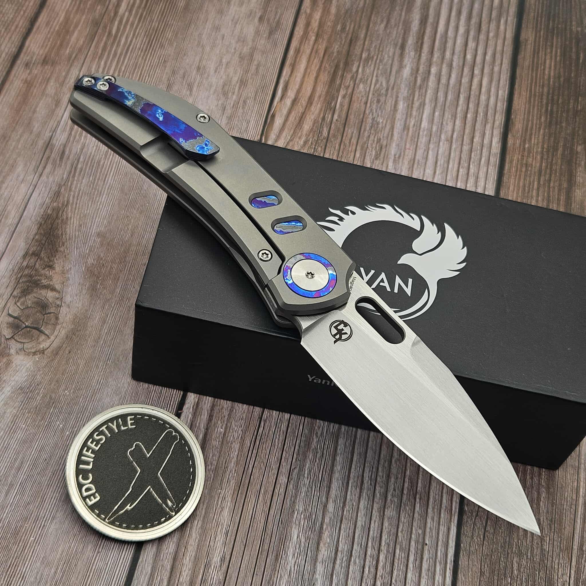 ★ yan★ Yan Knives Chevron TH - Titanium w/Zircuti Accents 3.25
