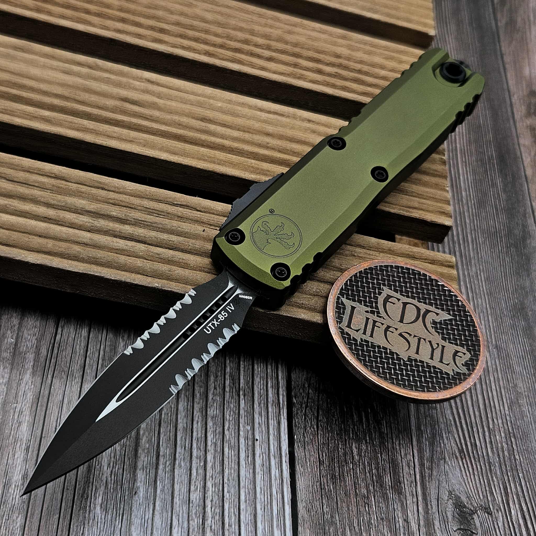 Microtech UTX-85 Gen IV OD Green Tactical D/E Partial Serrated