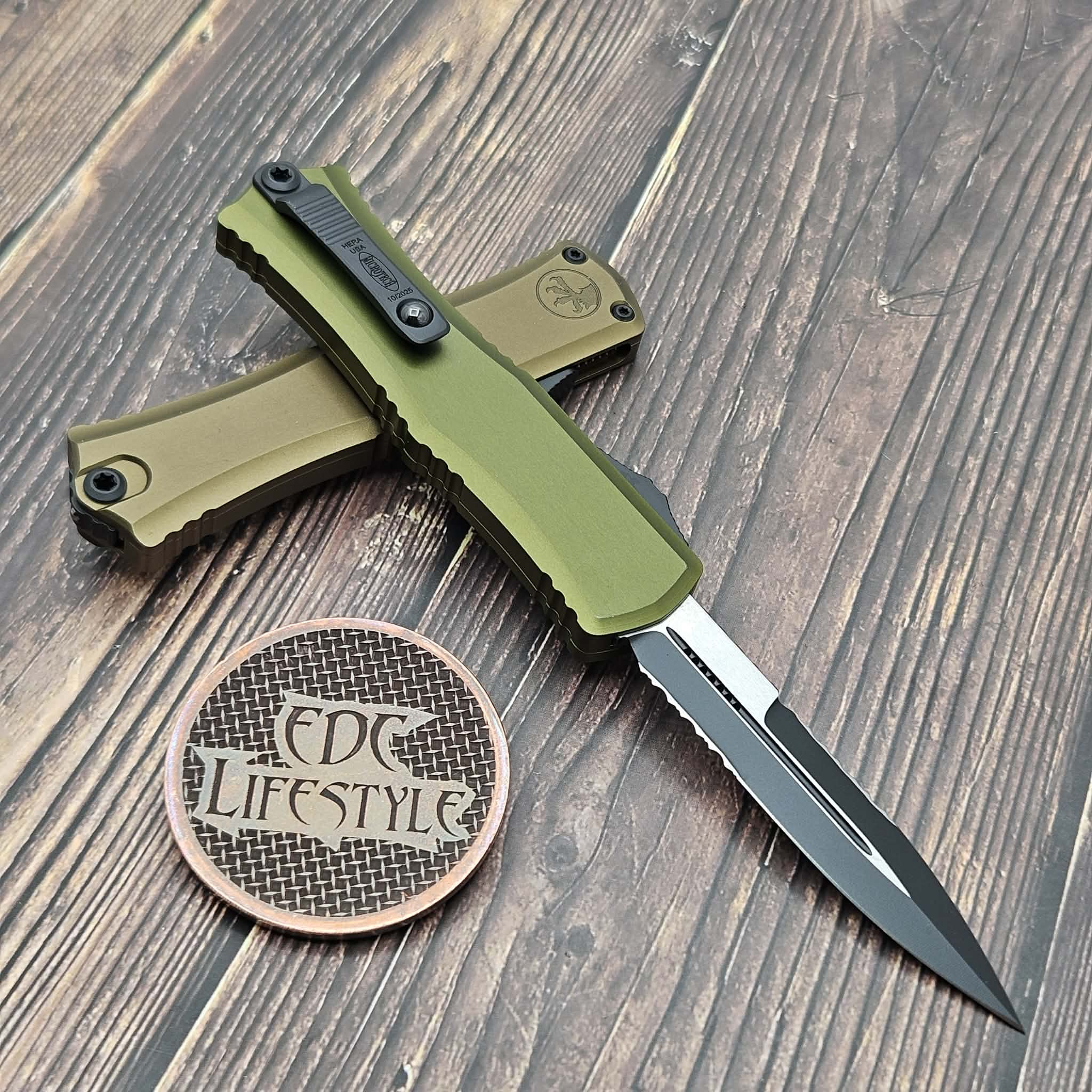 Microtech Mini Hera 1701M-2OD OD Green Bayonet Partial Serrated