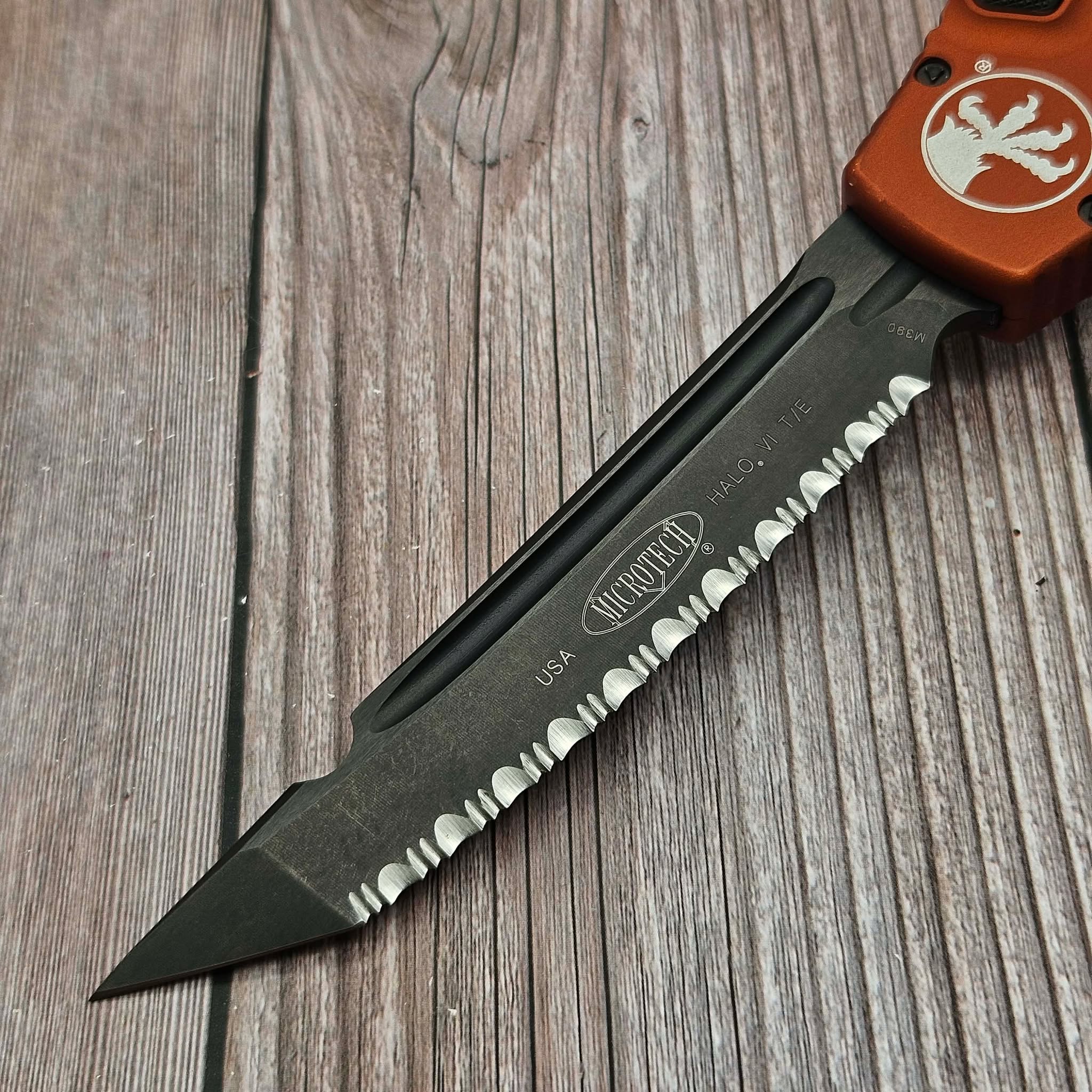 Microtech Halo VI orange T/E DLC Full Serrated 250-3OR - Preowned
