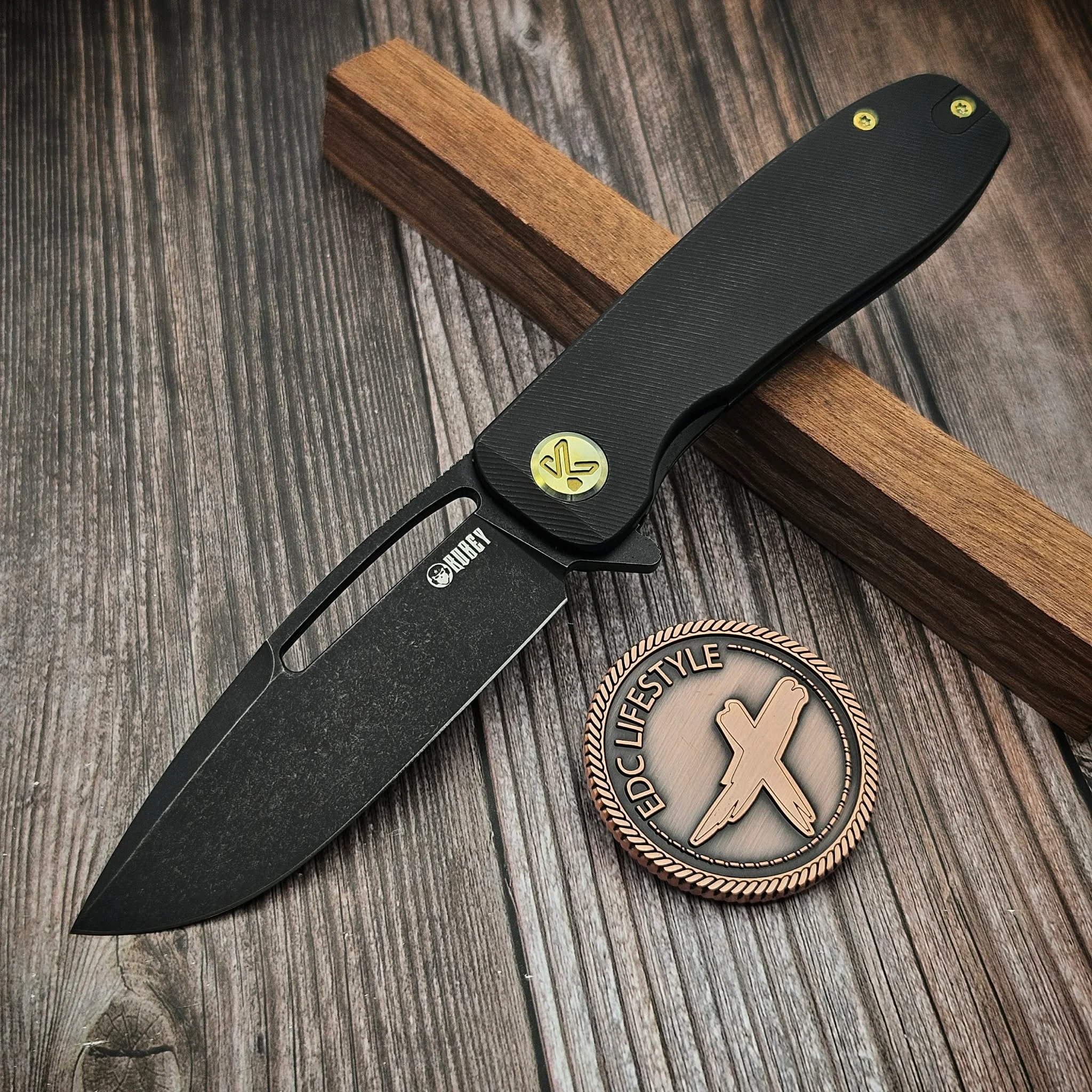 Kubey Supercell Pocket Knife Blackwash Titanium Handle 3.46