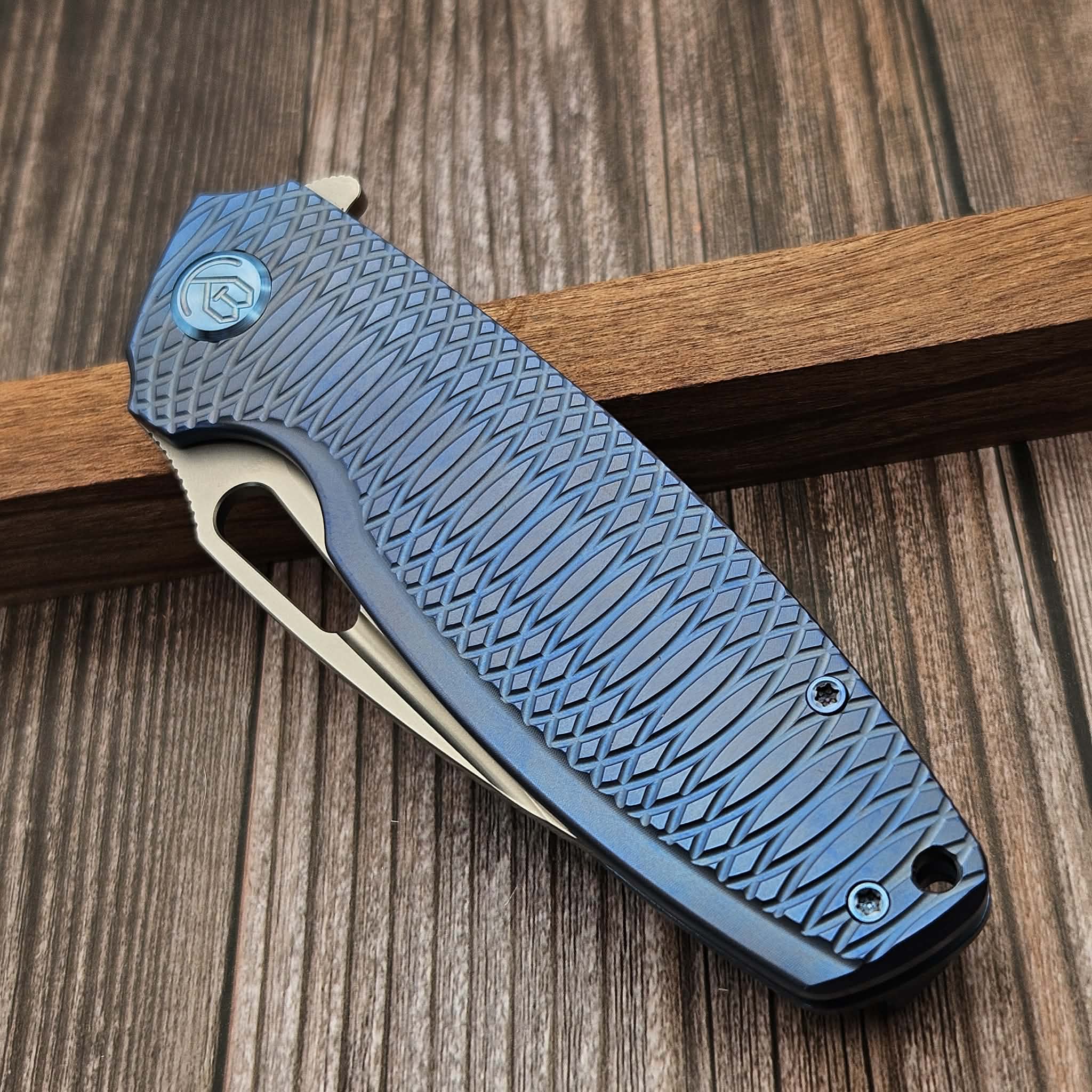 Kubey Tityus Frame Lock Flipper Folding Knife Blue Pattern