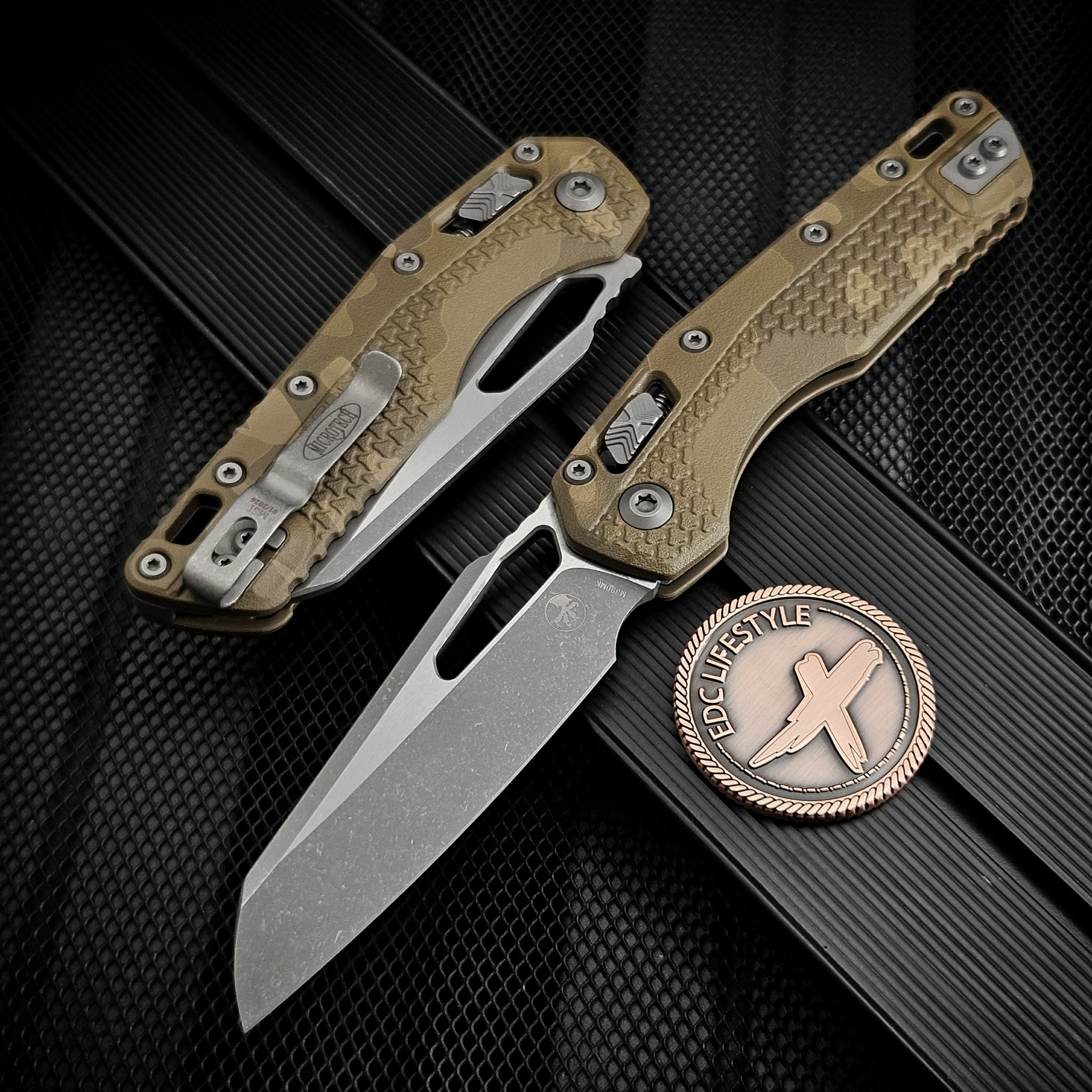 Microtech MSI Ram-Lok Dark Earth Camo Tri-Grip Polymer 3.85