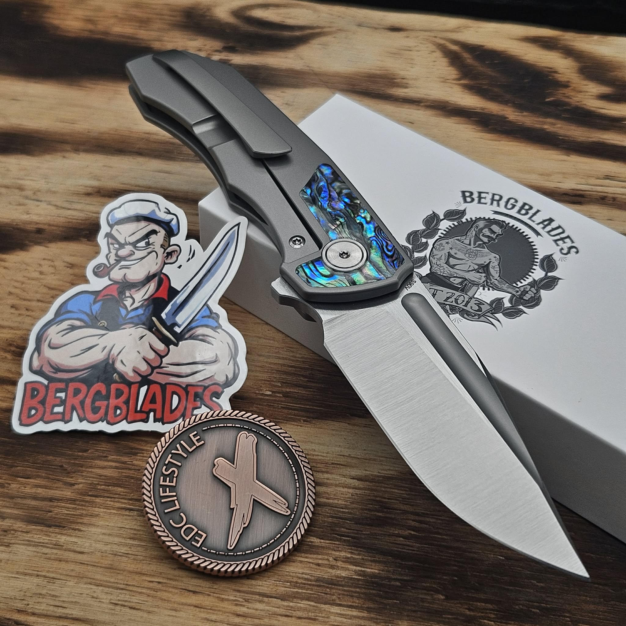 Berg Blades Tick Titanium Bead Blast Frame Lock Folder Abalone