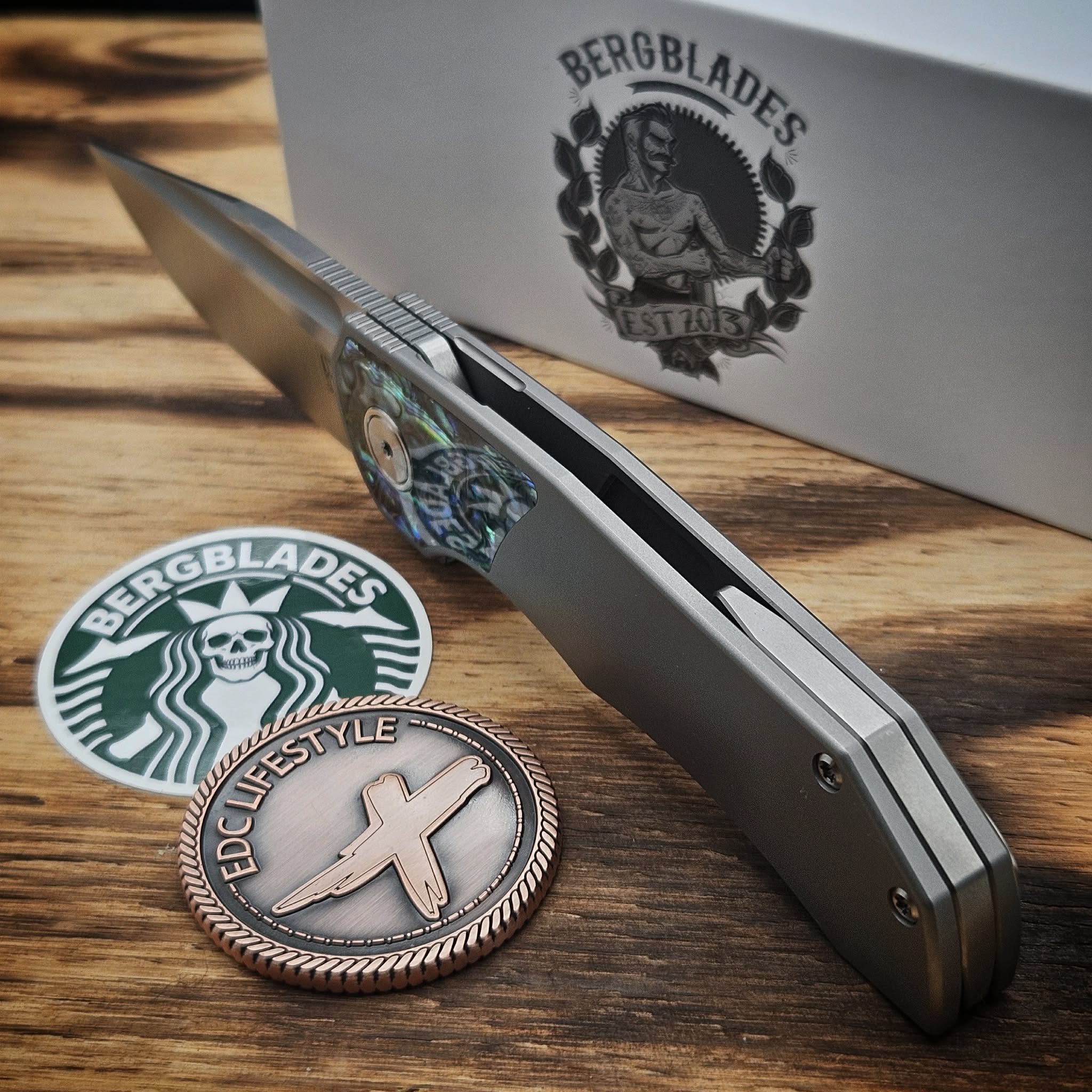 Berg Blades Tick Titanium Bead Blast Frame Lock Folder Abalone