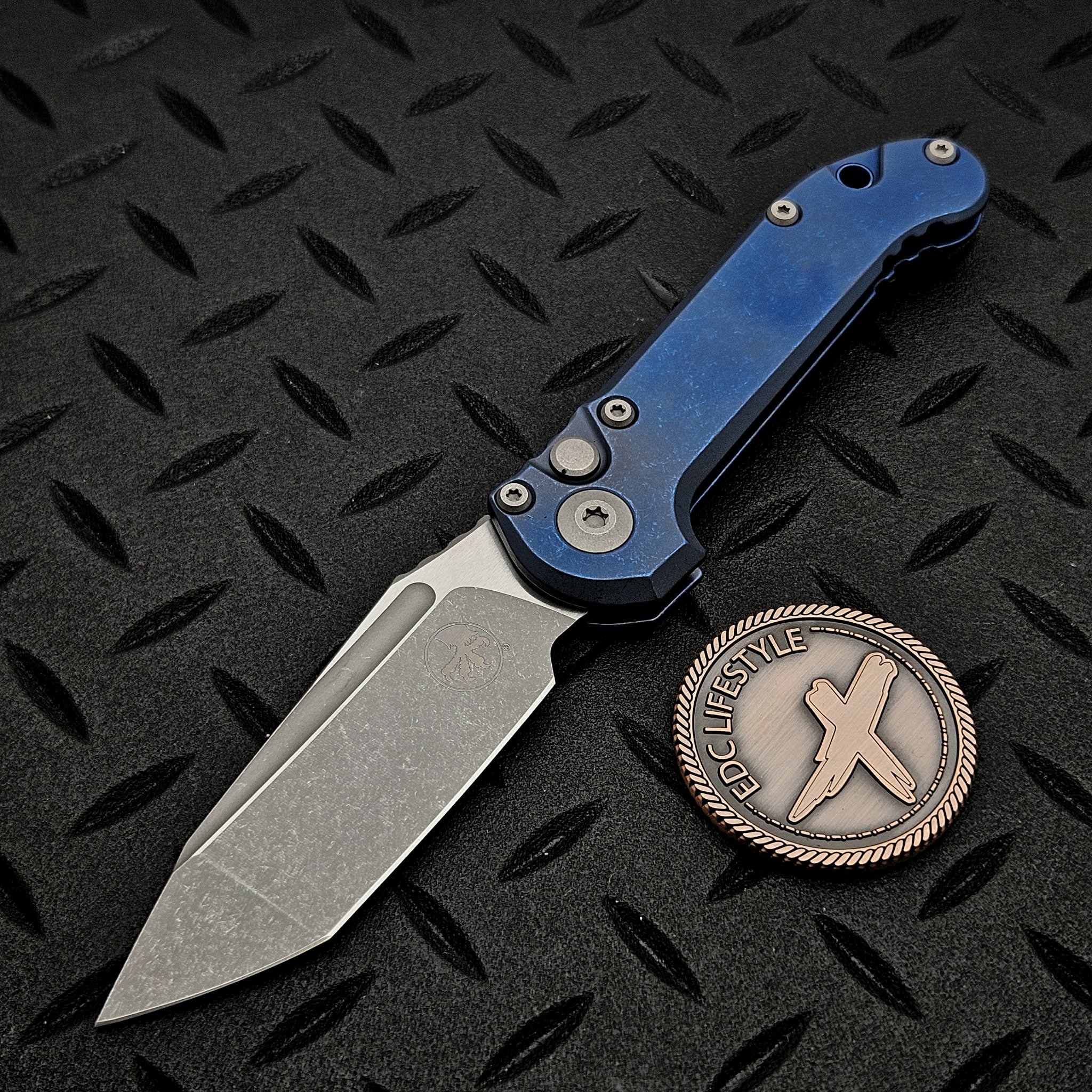 Microtech LUDT Antique Blued Titanium Slab Side T/E Apocalyptic