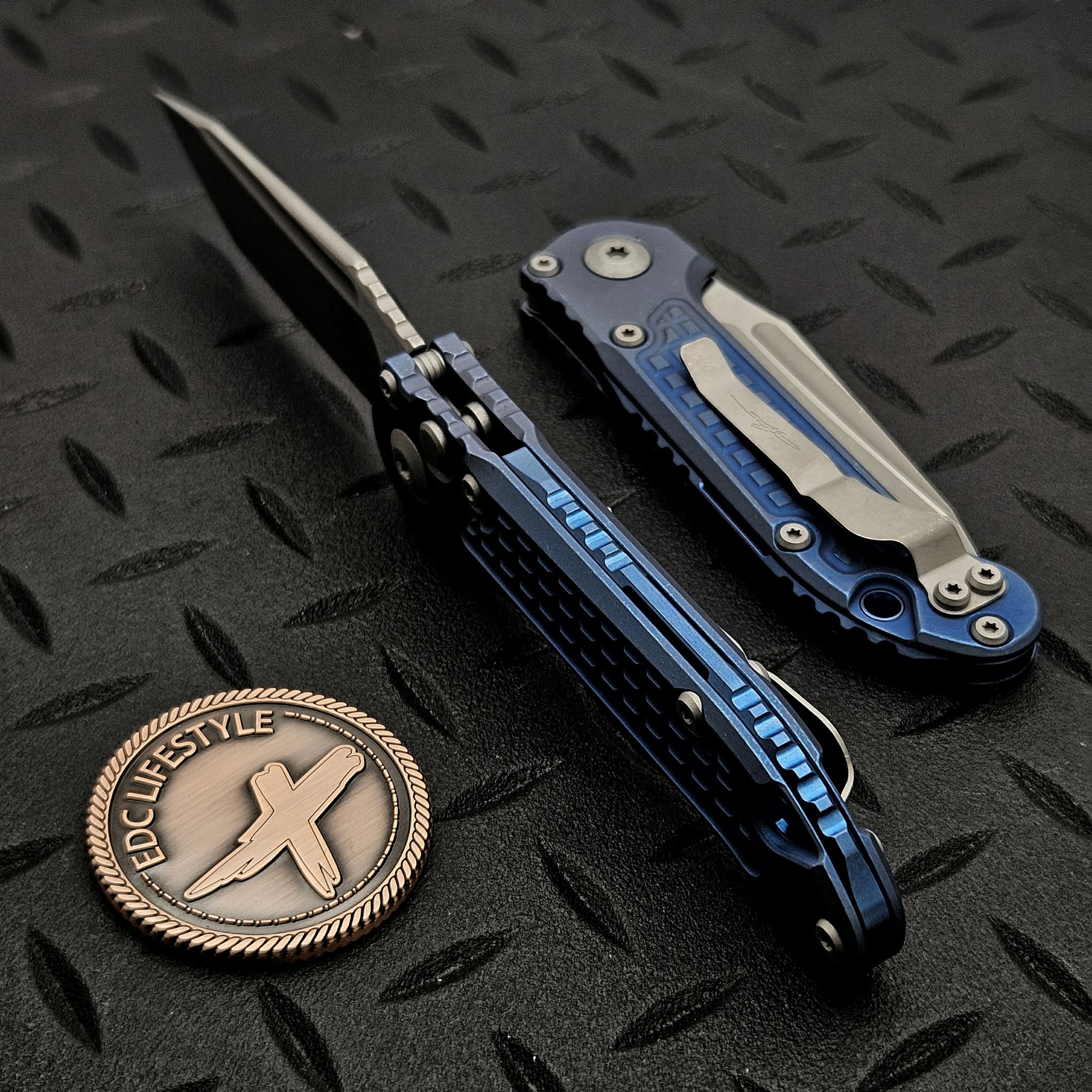 Microtech LUDT Antique Blue Titanium Frag T/E Apocalyptic 1136