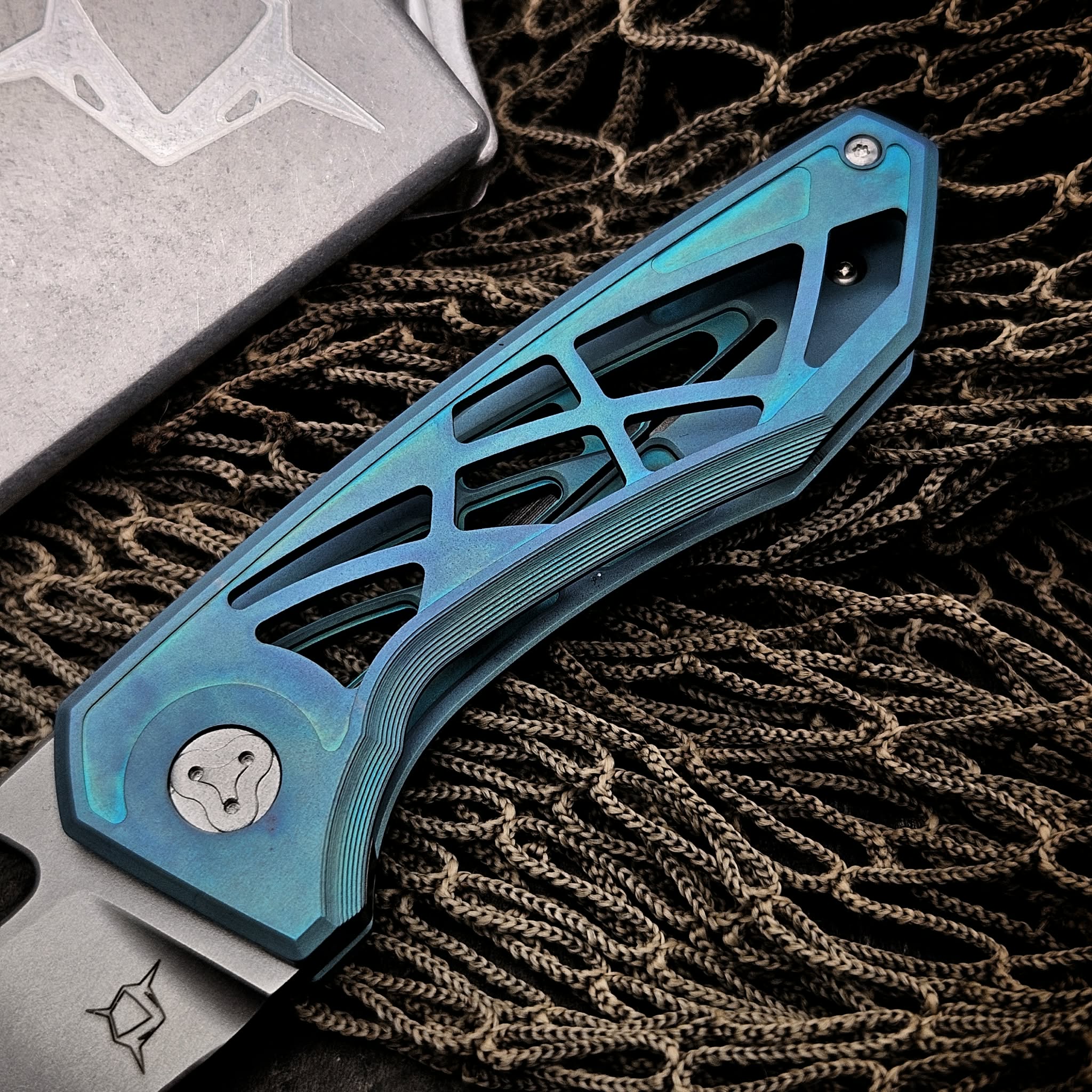 Sharknivco M11 Skeletonized Tiffany Blue Zirblast Titanium Handle