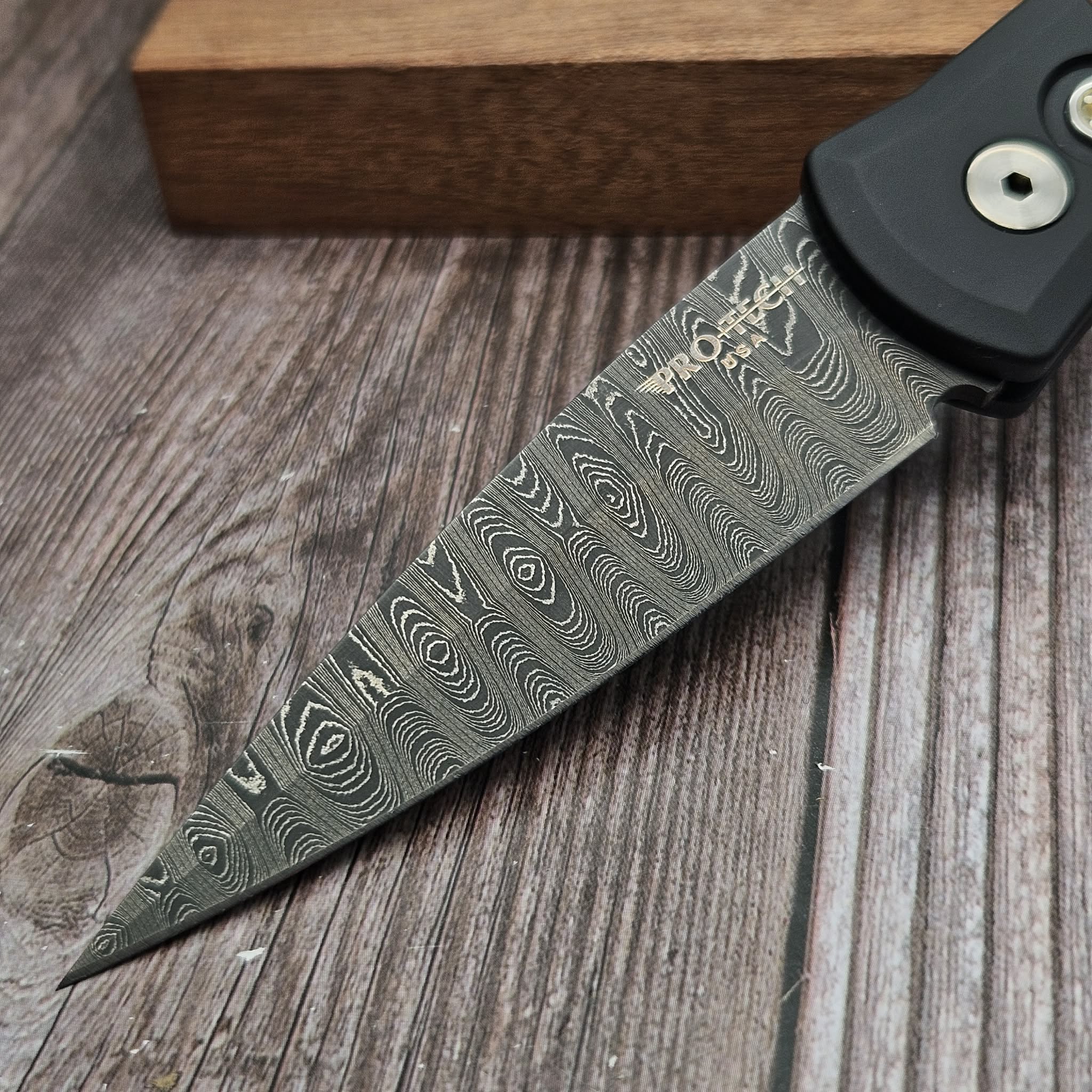 Pro-Tech Knives Godson Chad Nichols Damascus Custom Maple Burl