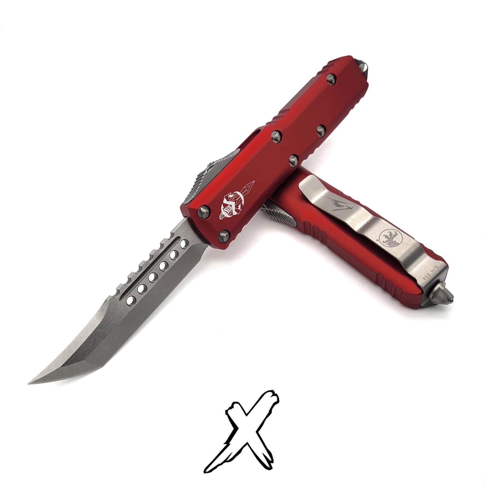 Microtech UTX-85 719-10RDS Red Hellhound Tanto Stonewash