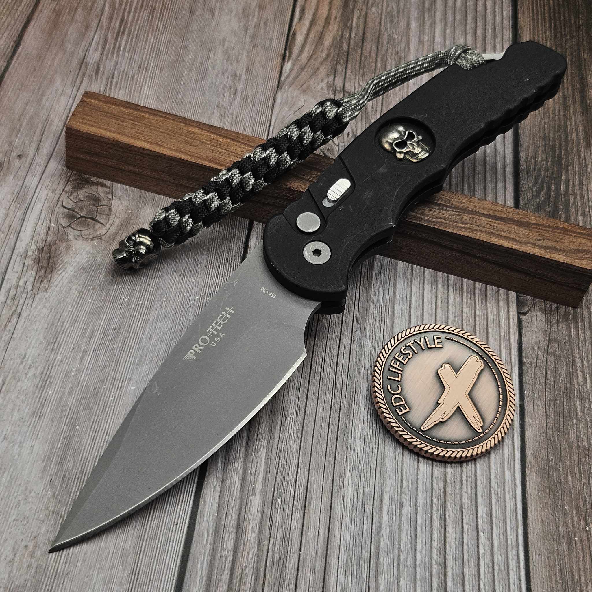 週末特価 CUETEC PRO LINE 2×4 ノワール ブラック 中古 Pro-Tech Knives TR-4 Shaw Skull - Preowned
