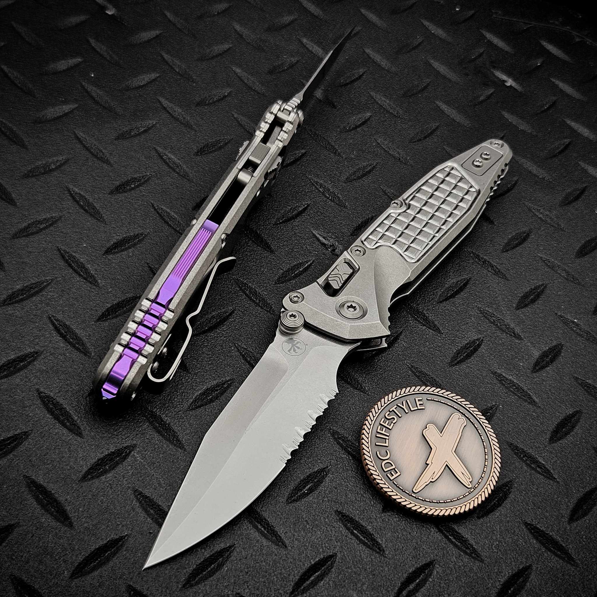 MICROTECH SOCOM RAM-LOK SPEAR POINT PARTIAL SERRATED STONEWASH