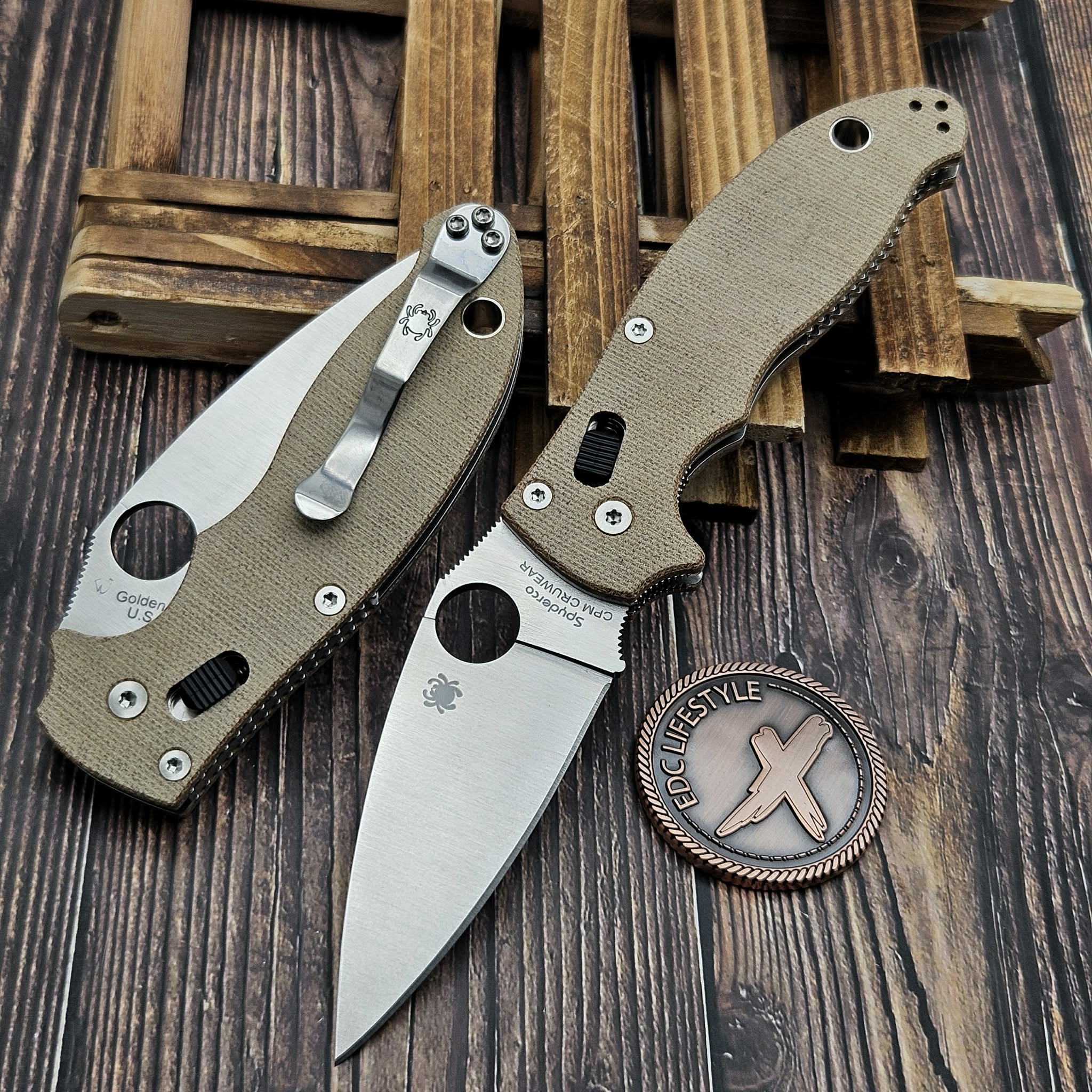 Spyderco Manix 2 Brown Canvas Micarta Crossbar Lock 3.37" Cru-Wear C101MPCW2