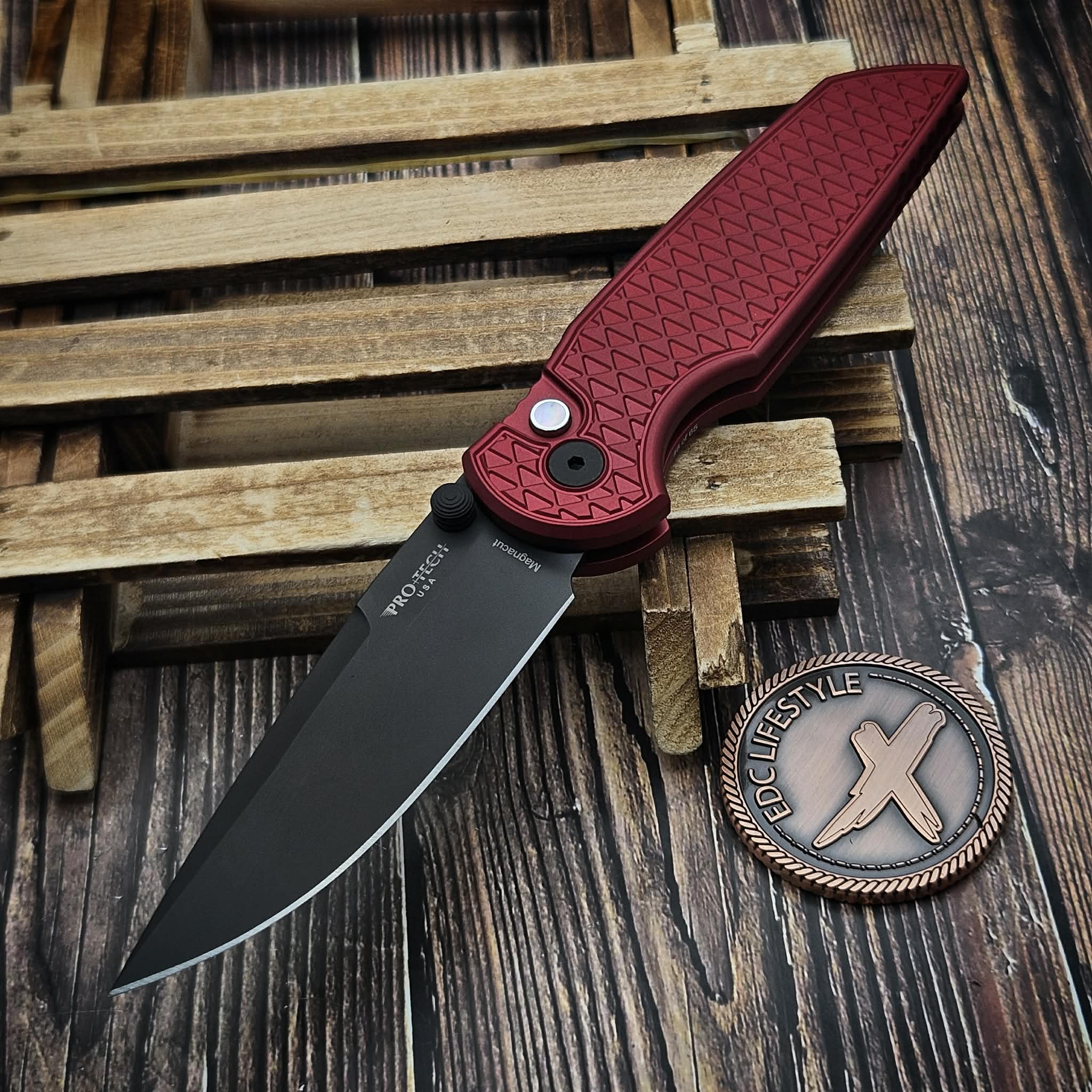 Pro-Tech Knives TR-3 Integrity Button Lock Red Relic 3.5