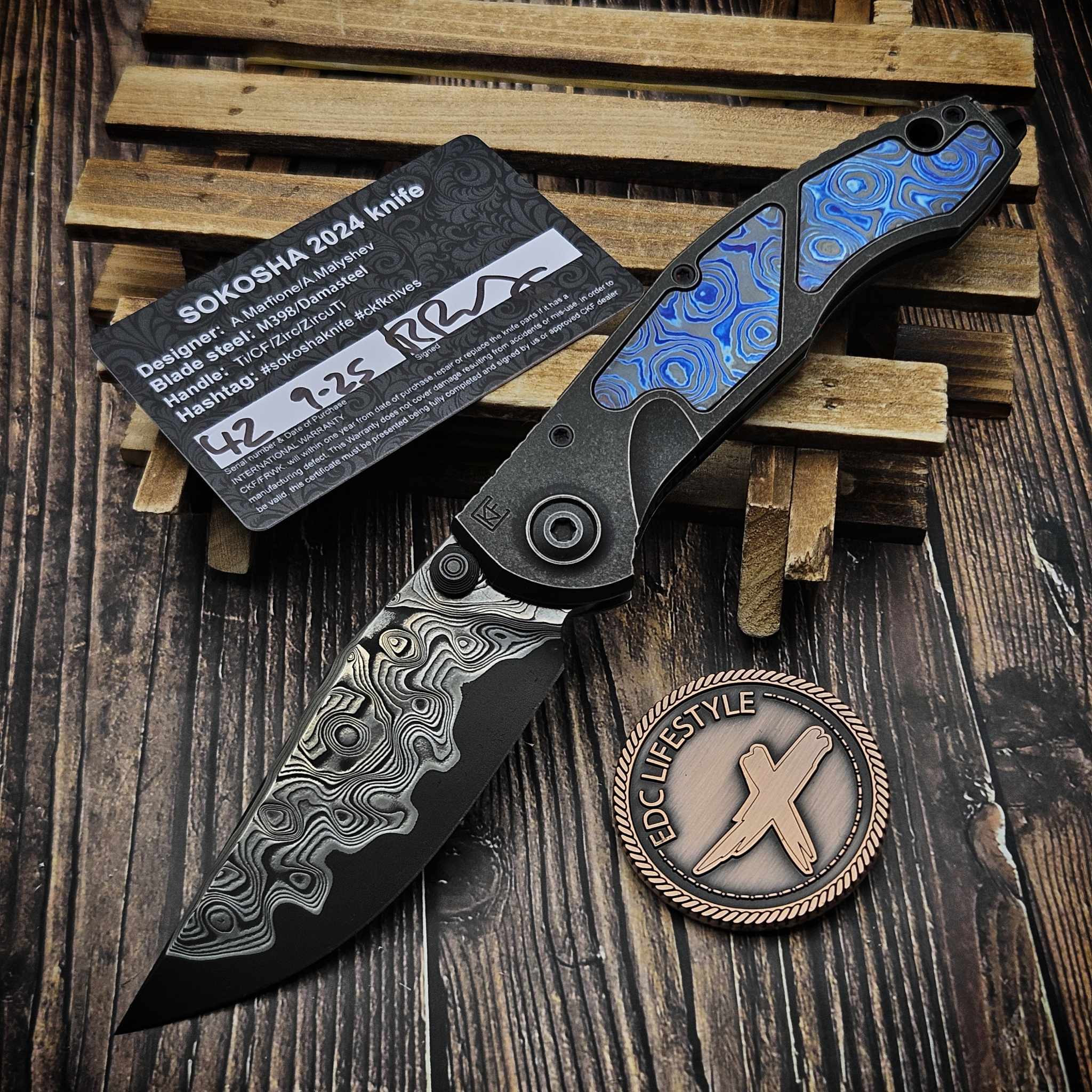 Custom Knife Factory CKF Marfione Sokosha Zircuti Inlays 3.75
