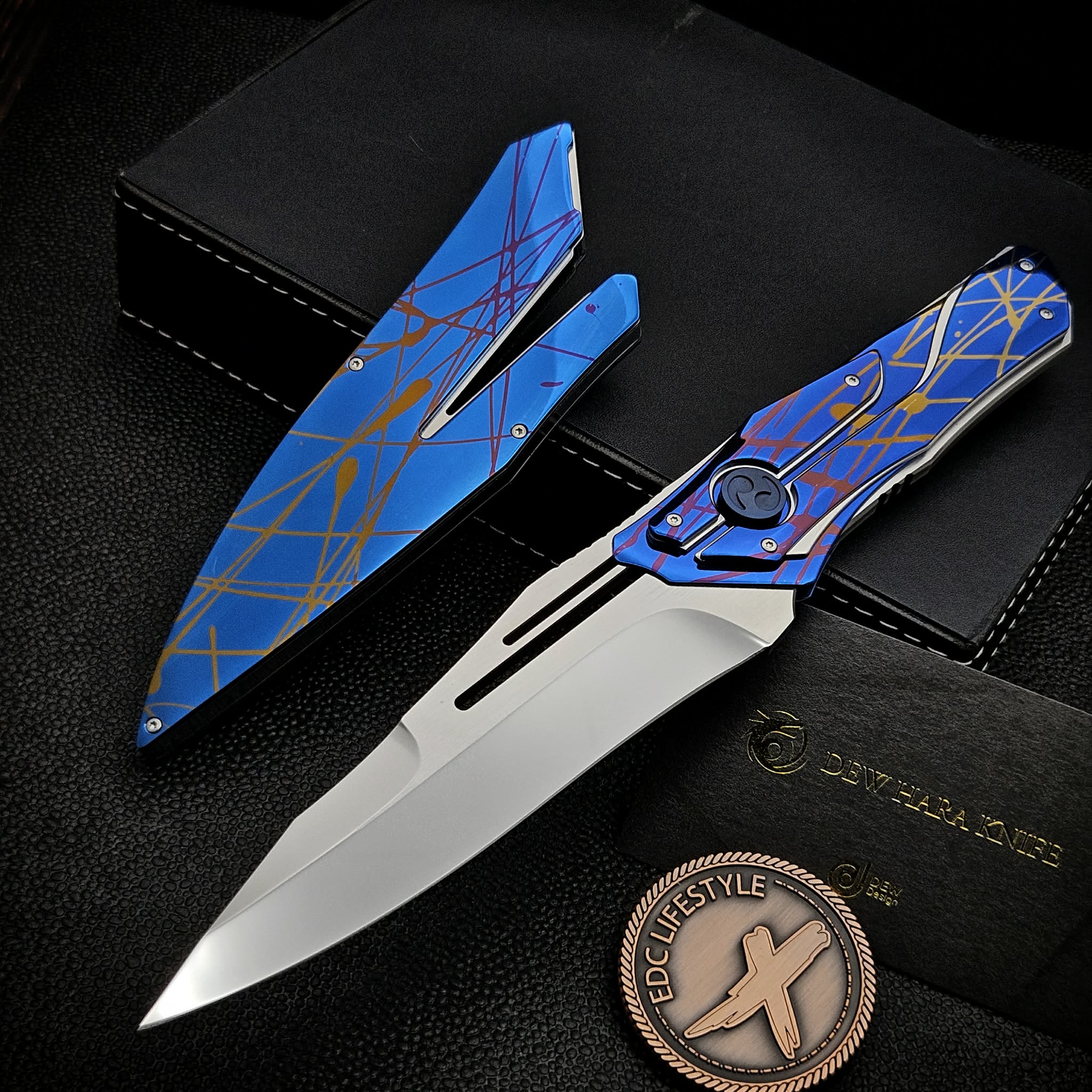 極ネオン　豪産ダブレットオパール　925SV Dew Hara Homura Fixed Blade M390 High Polish Splatter #1 of 1