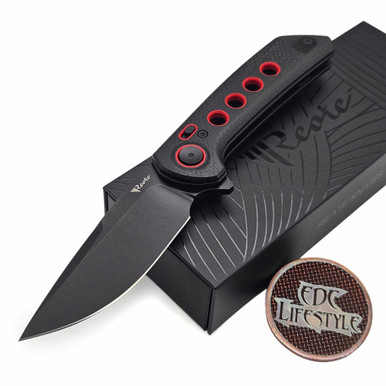 Reate Knives PL-XF Flipper Button Lock Black Micarta Handle Red