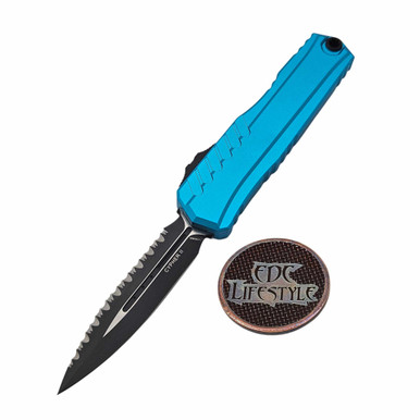 Microtech Cypher II D/E 1242-3TQ Turquoise Full Serrated Black