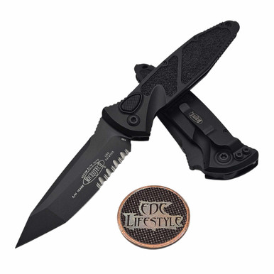 Microtech Socom Elite Auto 161A-2T-X4 Blackout Tanto Edge Partial Serrated