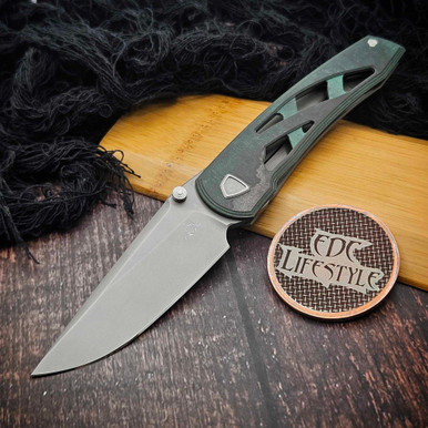 Sharknivco Waka Green CamoQuartz Frame Lock w/RWL34 ZirBlast Blade