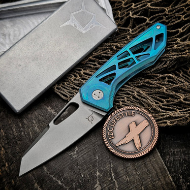 Sharknivco M11 Skeletonized Tiffany Blue Zirblast Titanium Handle